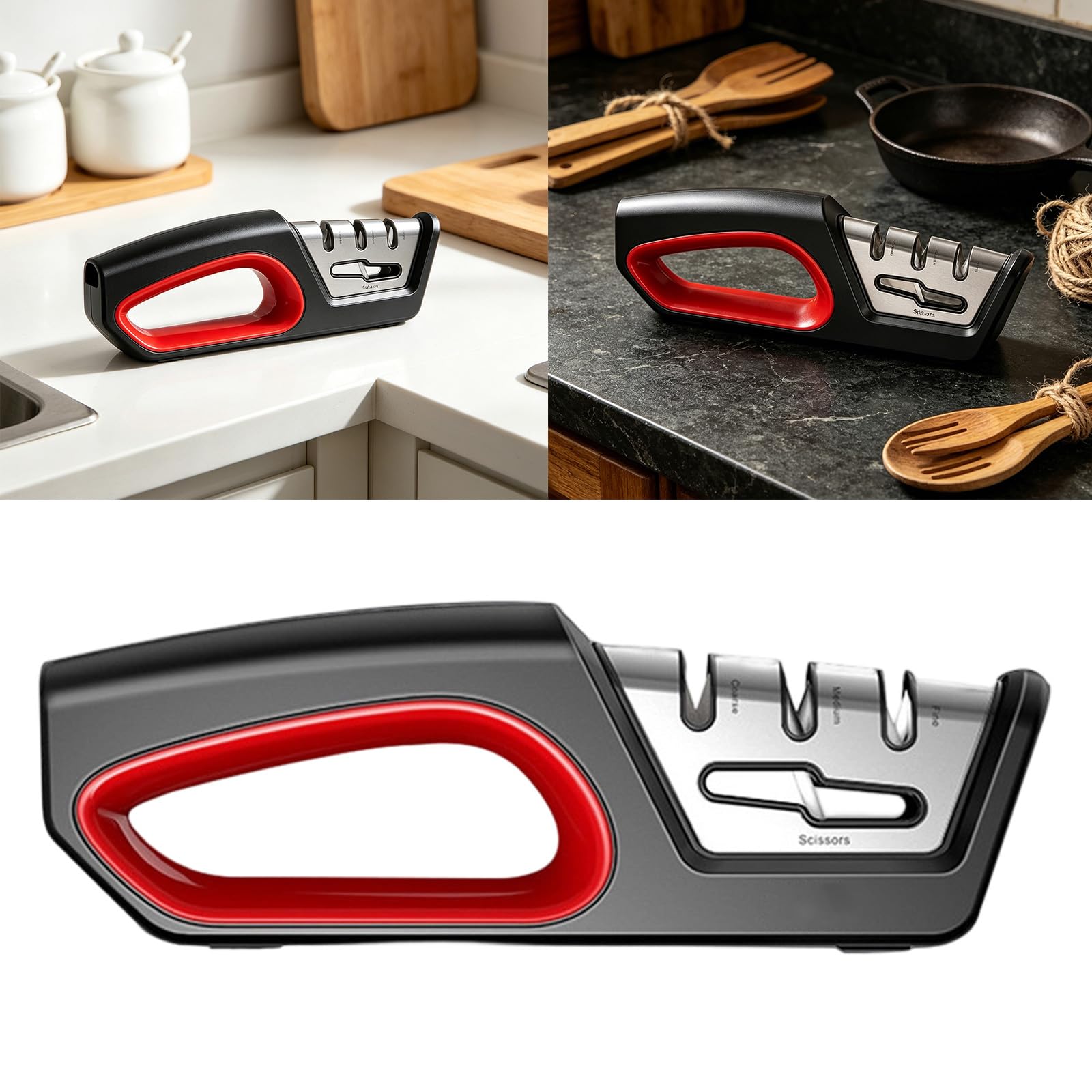 Affilalame multifunzionale in ABS con base antiscivolo e impugnatura ergonomica per affilatrice per utensili da cucina e da giardinaggio
