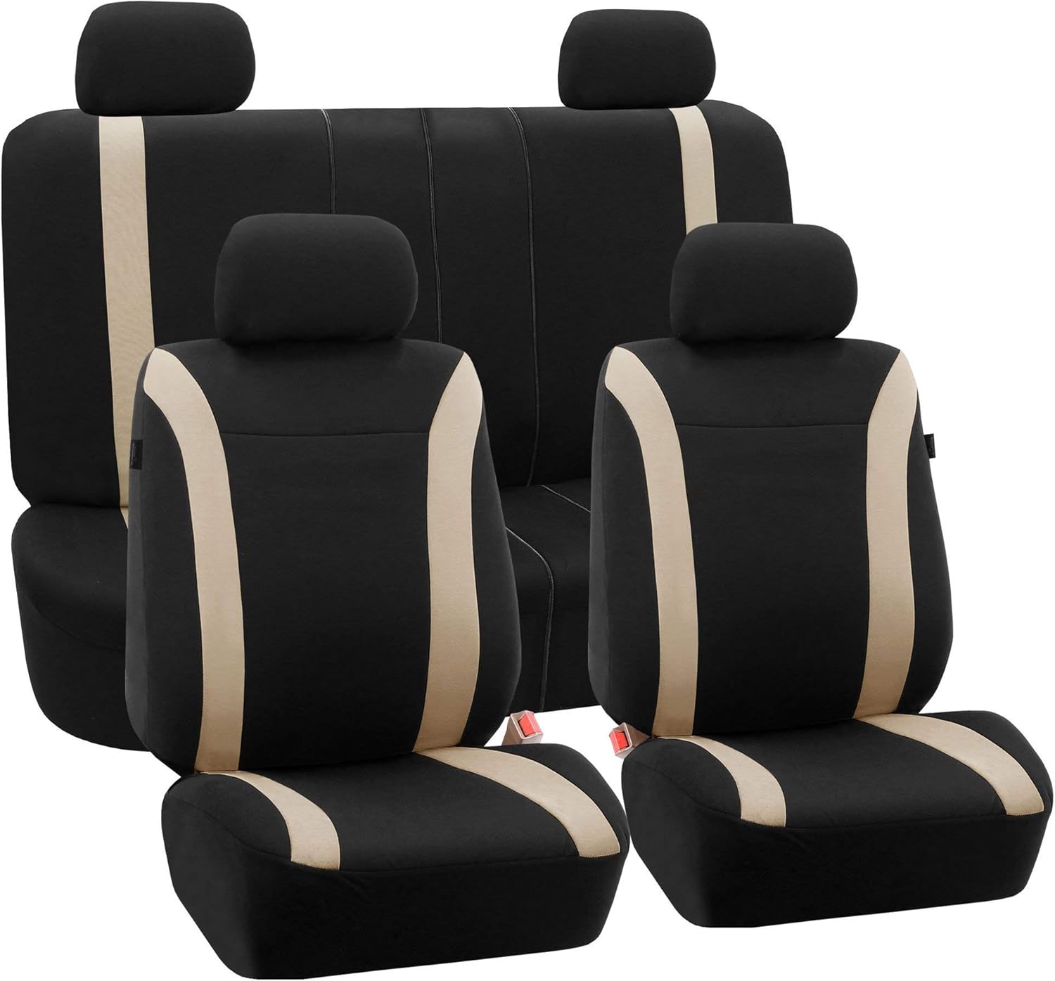 FH Group Car Seat Covers Cosmopolitan Seat Covers Full Set Beige Automotive Seat Covers, Airbag and Split Rear Car Seat Cover Universal Fit Interior Accessories for Cars Trucks SUV Car Accessories