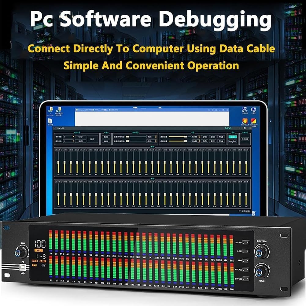 Digital Equalizer,Audio Stereo Graphic Equalizer,Spectrum Display,Noise Reduction,10 Preset Effects,for Recording Studio (2)