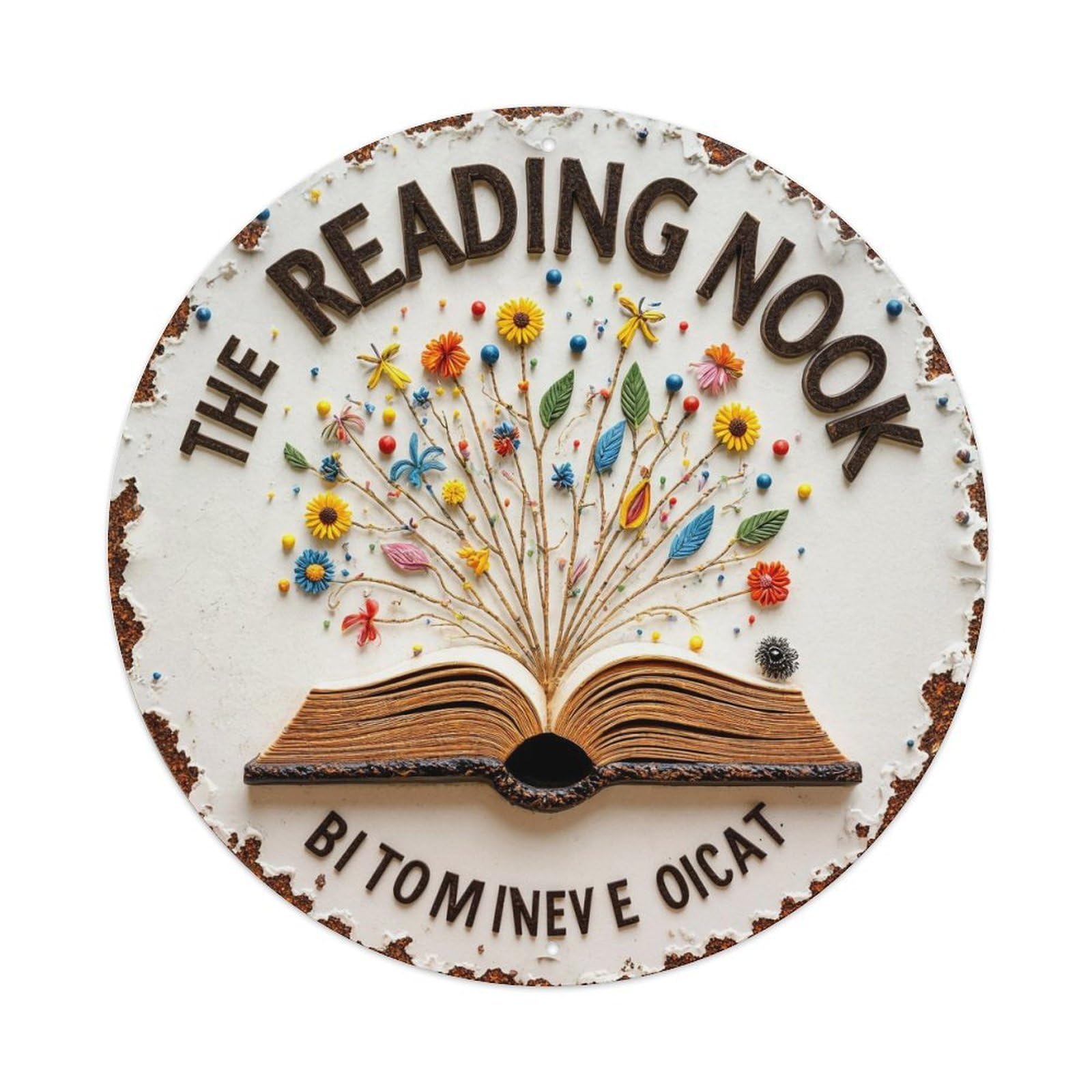 The Reading Nook Book Tree Round Metal Tin Sign Vintage Wall Decor, Bar Garage Cafe Kitchen Home Wall Art Poster 8x8inches