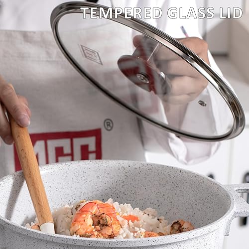 Miniatura 4 de MGC - Ollas antiadherentes de 11 pulgadas con tapa de vidrio, cerámica antiadherente de aluminio fundido a presión, libre de PFOA, para todas las