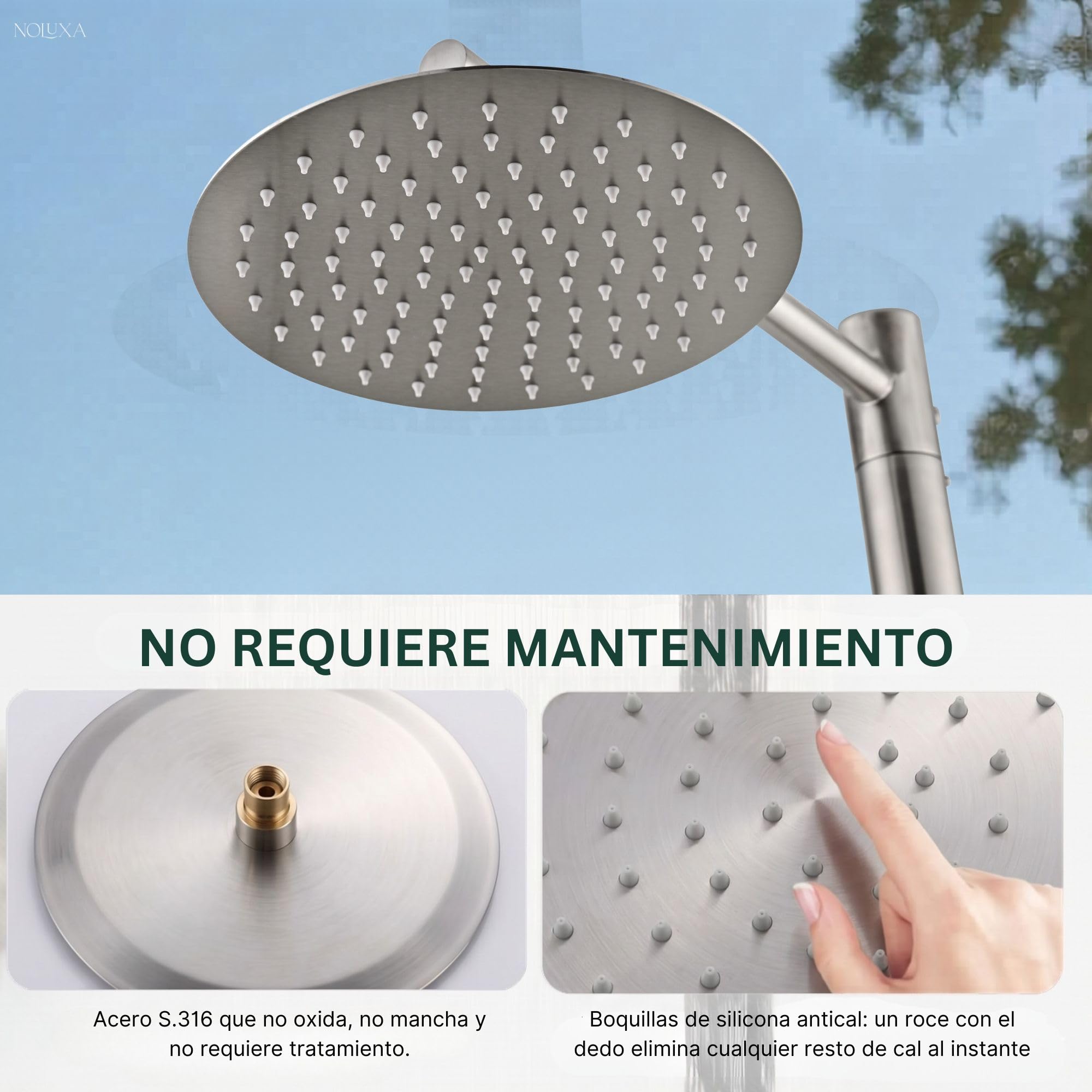 NOLUXA IMEX - Ducha Piscina Exterior Acero S.316 Agua Caliente Fría | Ducha Empotrada Suelo para Jardín, Piscina y Terraza con Alcachofa y Rociador | Grifería Monomando con Doble Entrada