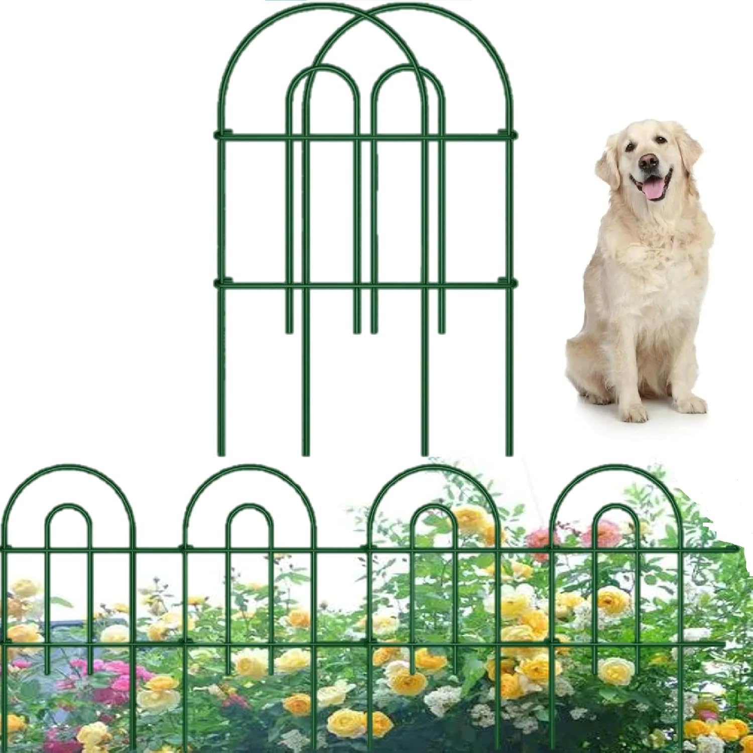 AMAGABELI GARDEN & HOME 25 Panels 24in(H)×35ft(L) Decorative Garden Fence and Border for Dogs Garden Fencing Animal Barrier No Dig Metal Fence Panels for Yard Lawn Patio Flower Green