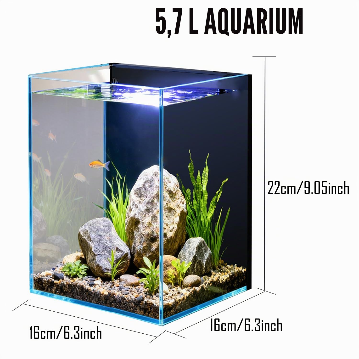 5.5L Aquarium-Starter-Kits, Nano-Glas-Aquarium mit Filter, LED-Licht für Aquascape DIY kleines Betta-Fischbecken