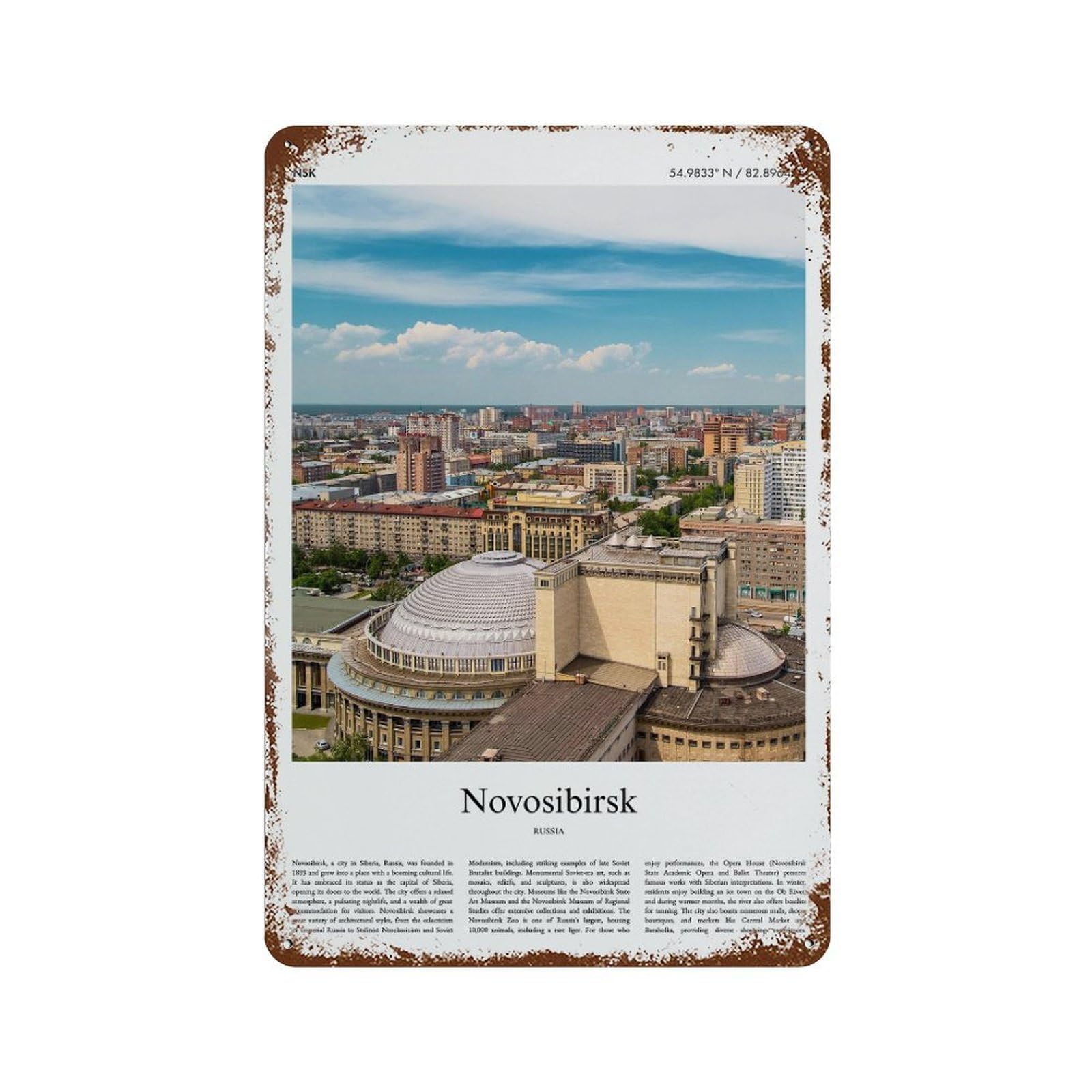 xiaoxiaoshen Novosibirsk Russia City Scenery Wall Decor Art Metal Tin Poster Modern Home Decor Art Home Bar Shop Decorations Vintage Sign 30x20cm