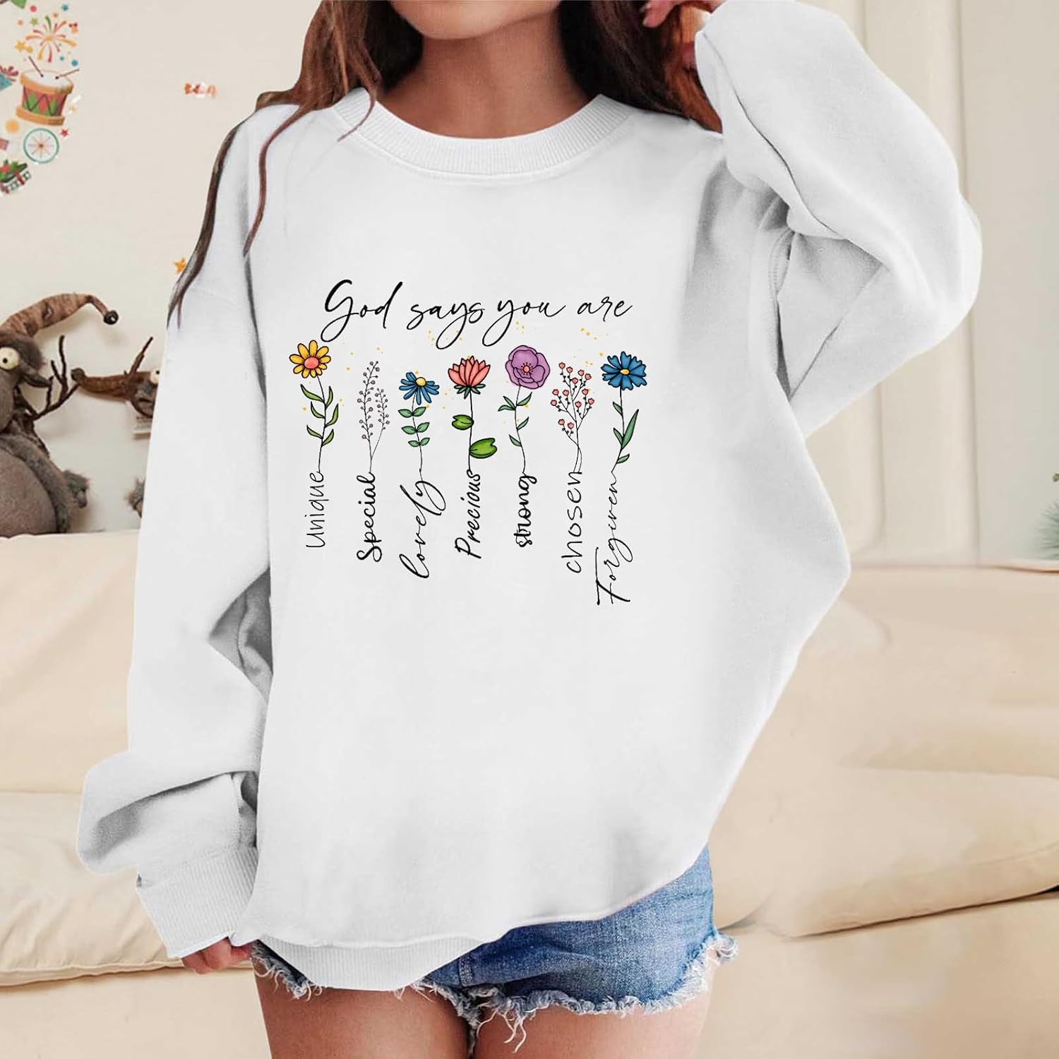 Sweatshirts For Teen Girls Long Sleeve Crewneck Print Pullover Top Unisex Youth Cute Back To School Outerwear For Casual Wear