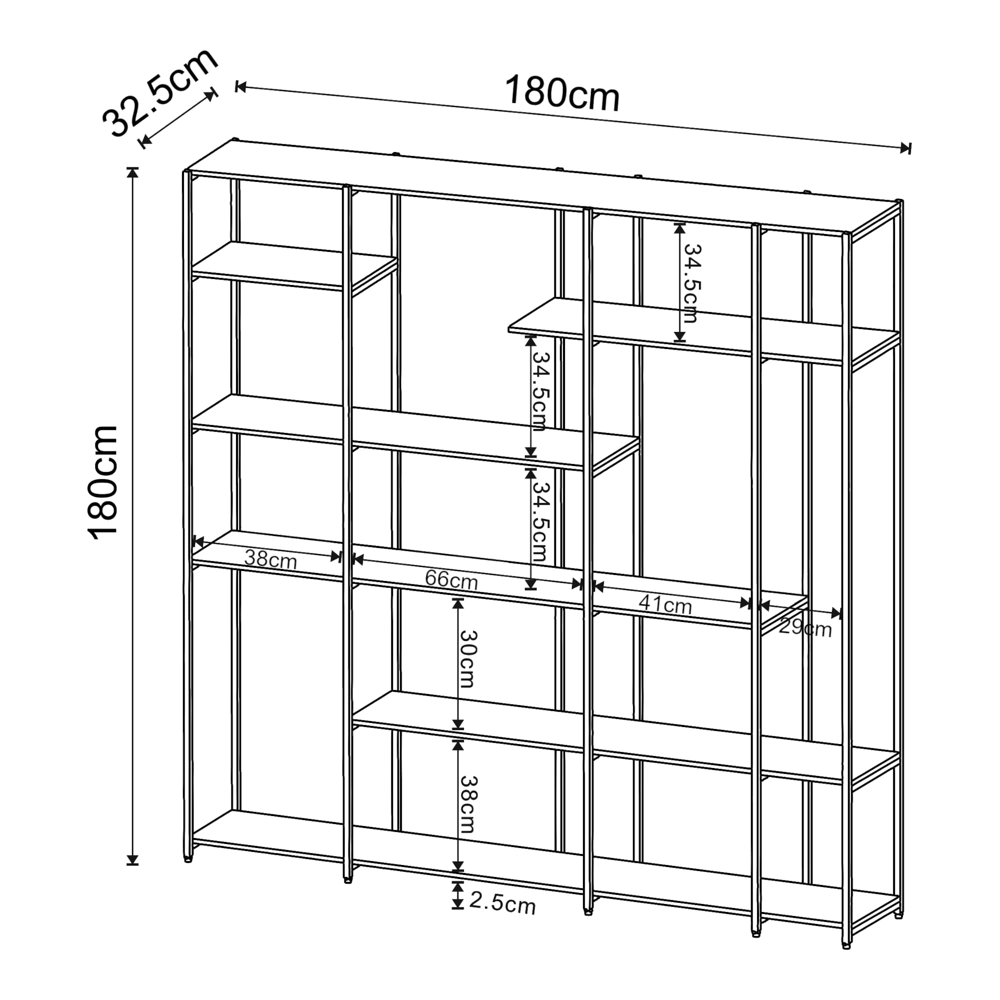 [en.casa] Scaffale da Terra Libreria con Ripiani Aperti Mobile Espositore per Casa Ufficio Negozio Scaffale Divisorio per Open Space 180 x 180 x 33 cm Nero