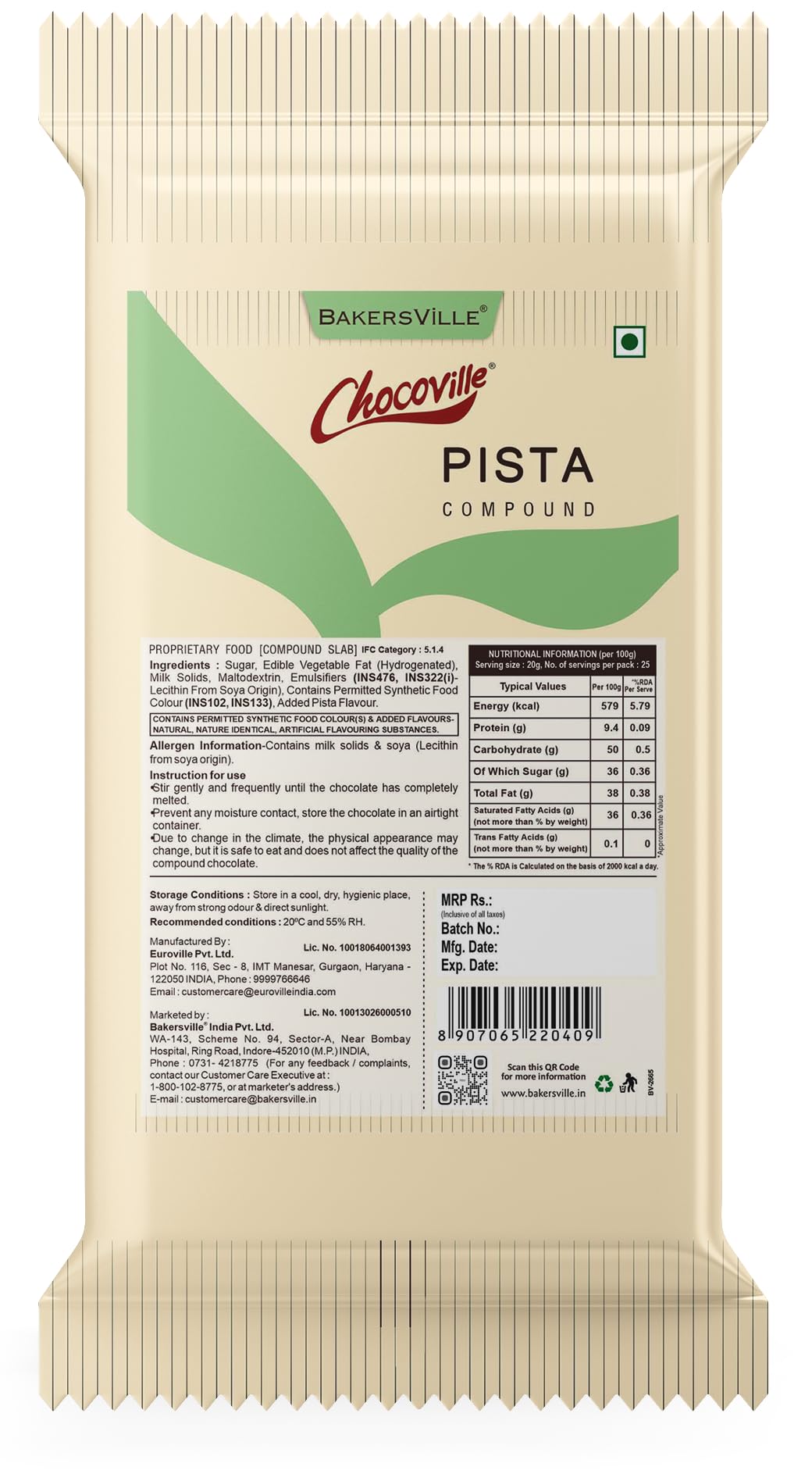 Chocoville Pista Compound Slab, 500g (B0CRRTKQV1) Amazon Price History, Amazon Price Tracker