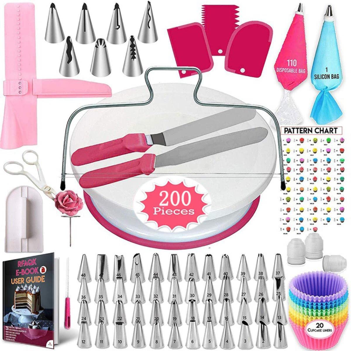 Tortenständer Drehteller Kuchendekorationswerkzeuge Kit Drehtisch Backwerkzeug Spritztülle Spritzbeutel Set Backzubehör Sets-106PCS
