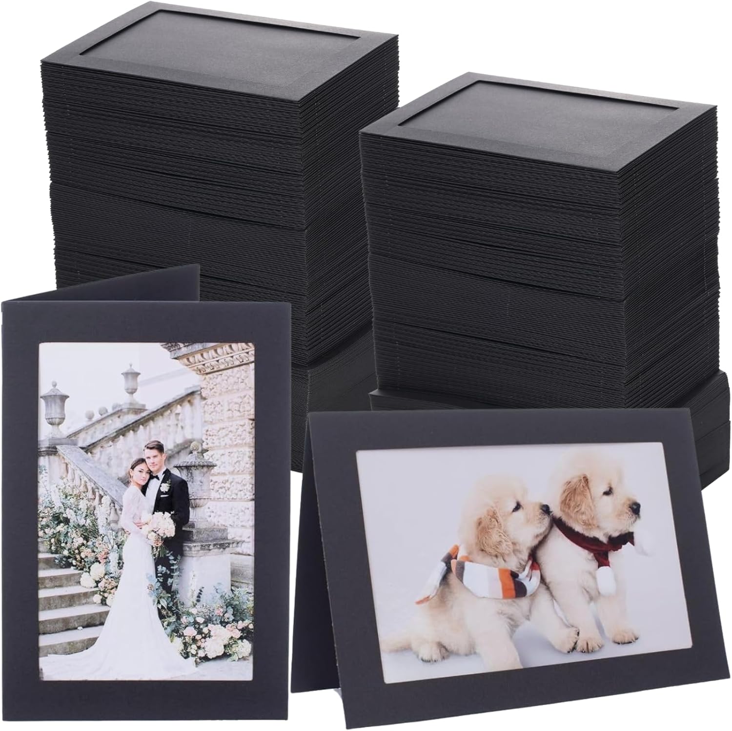 200 Count Photo Frame Cards with Envelopes 4x6 Paper Picture Frame Notecards Photo Card Holder for Graduation Father's Day Teacher Appreciation Back to School Wedding Birthday Classroom DIY - Black