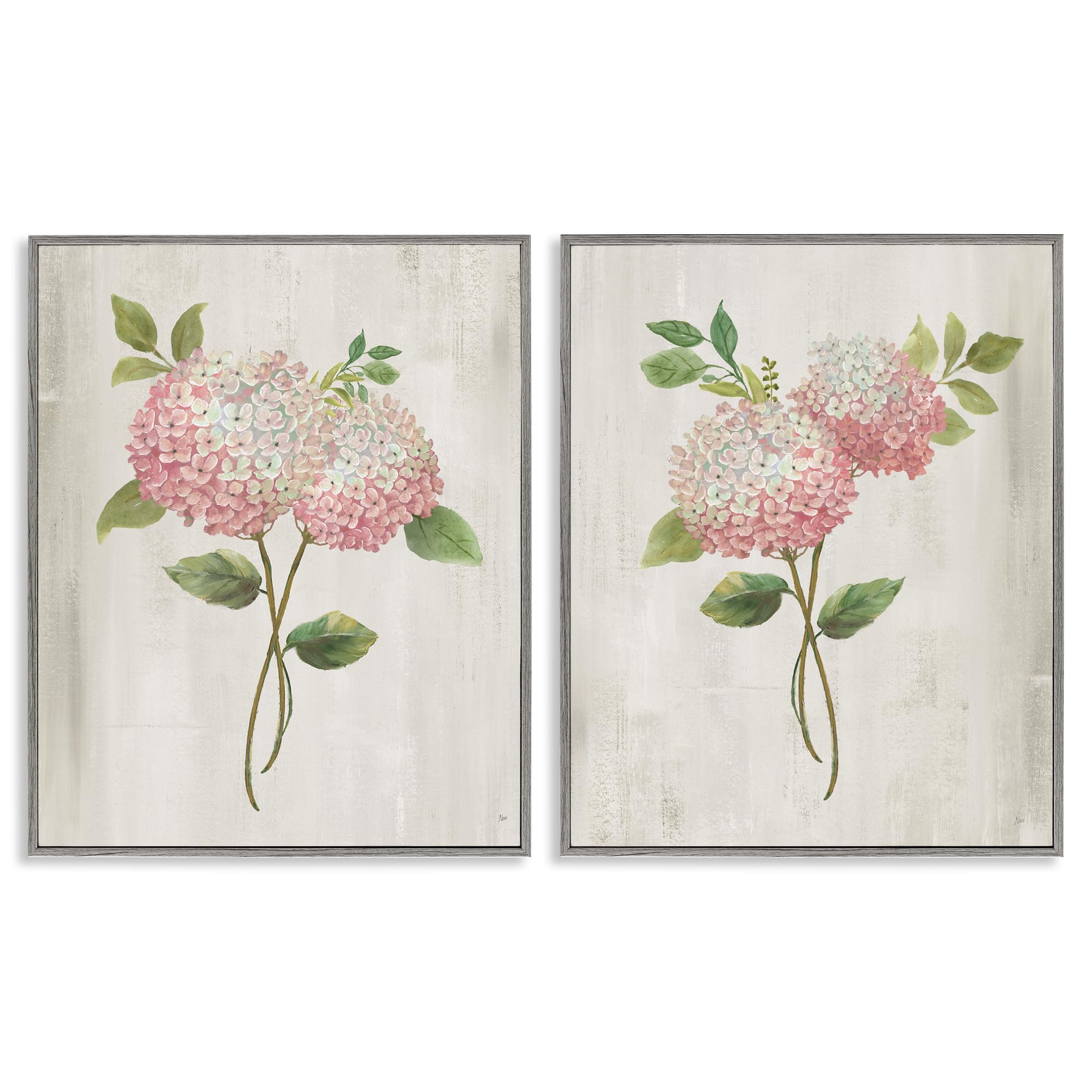 Stupell Industries Farmhouse Gray (Textured) 'Vintage Pink Hydrangea Pairs', 2Pc Framed Giclee Art Set 2, Gray, 24 X 30 Inches, Easy To Hang And Sturdy, Made In Usa, By Nan