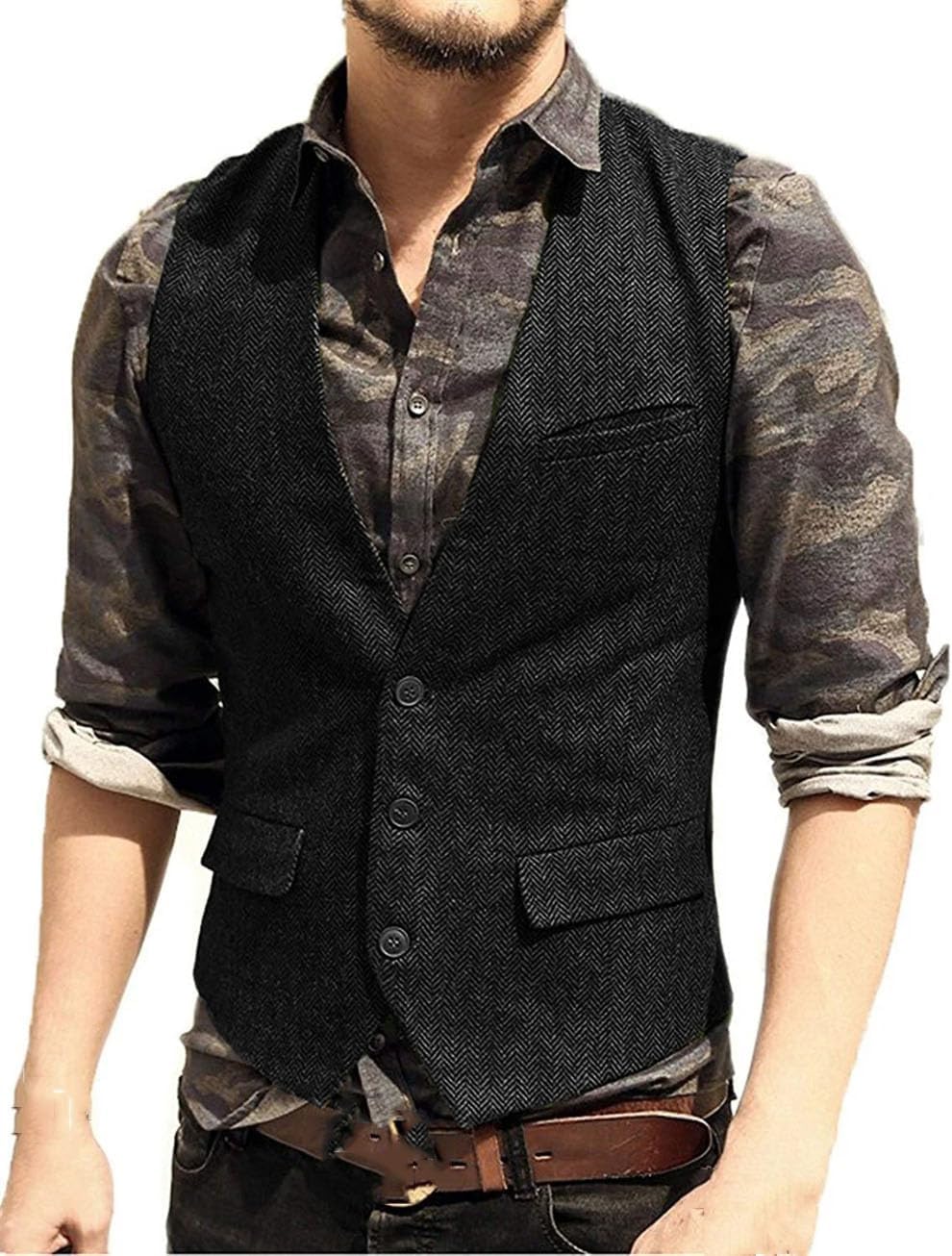 Men's Suit Vests Slim Fit Sleeveless Single Breasted Casual Dressy Vest Men V-Neck Loose Button Versatile Retro Vest