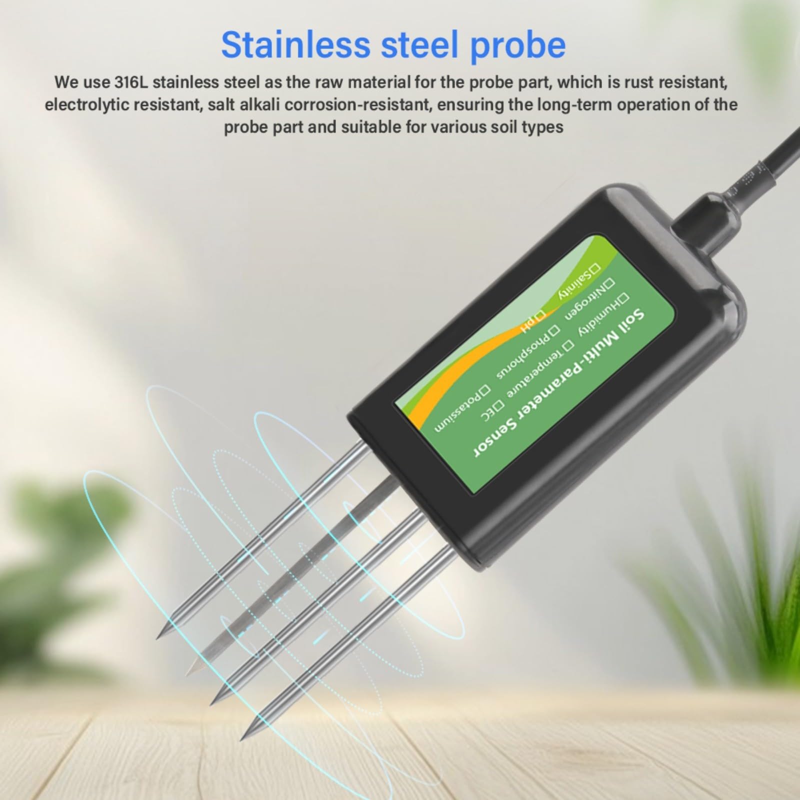 Sensor de suelo USB para Android y para sistemas hongmeng, medidor de humedad de pH IP68 NPK con cable de 2 m
