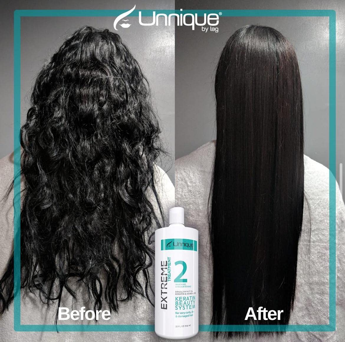 UNNIQUE Extreme Keratin Treatment Kit - 32 FL Oz Frizz Control with Clarifying Shampoo, Brazilian Smoothing Solution & Deep Repair Mask for Damaged, Dull Hair