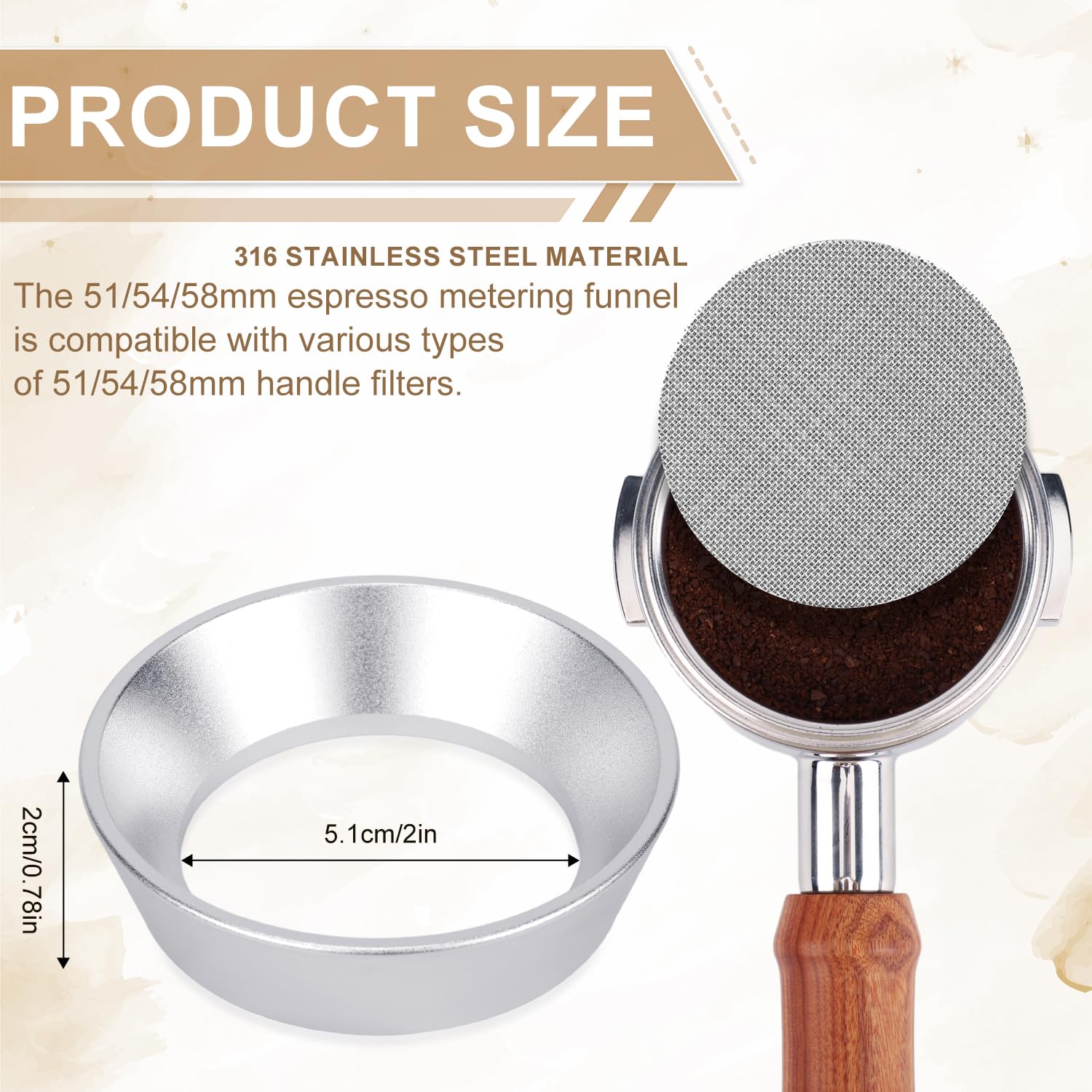 51mm 12 Magnetic Dosing Funnel, Espresso Dosing Funnel Aluminum Magnetic Portafilter Funnel with 2 Mesh Filter Coffee Dosing Ring for Kitchen Coffee Shop