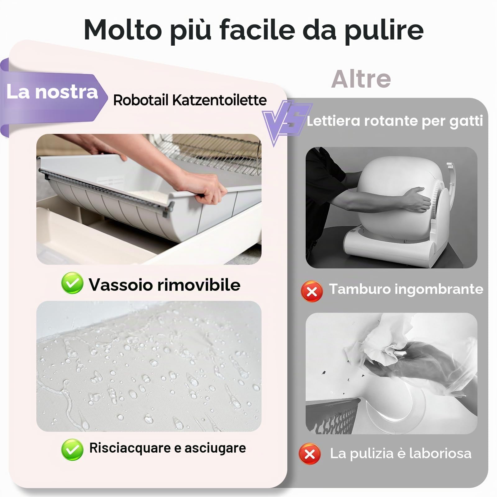 Lettiera autopulente per gatti aperta, extra grande, automatica elettrica con controllo degli odori, controllo tramite app, design anti-incastro, con 1 sacchetto di lettiera