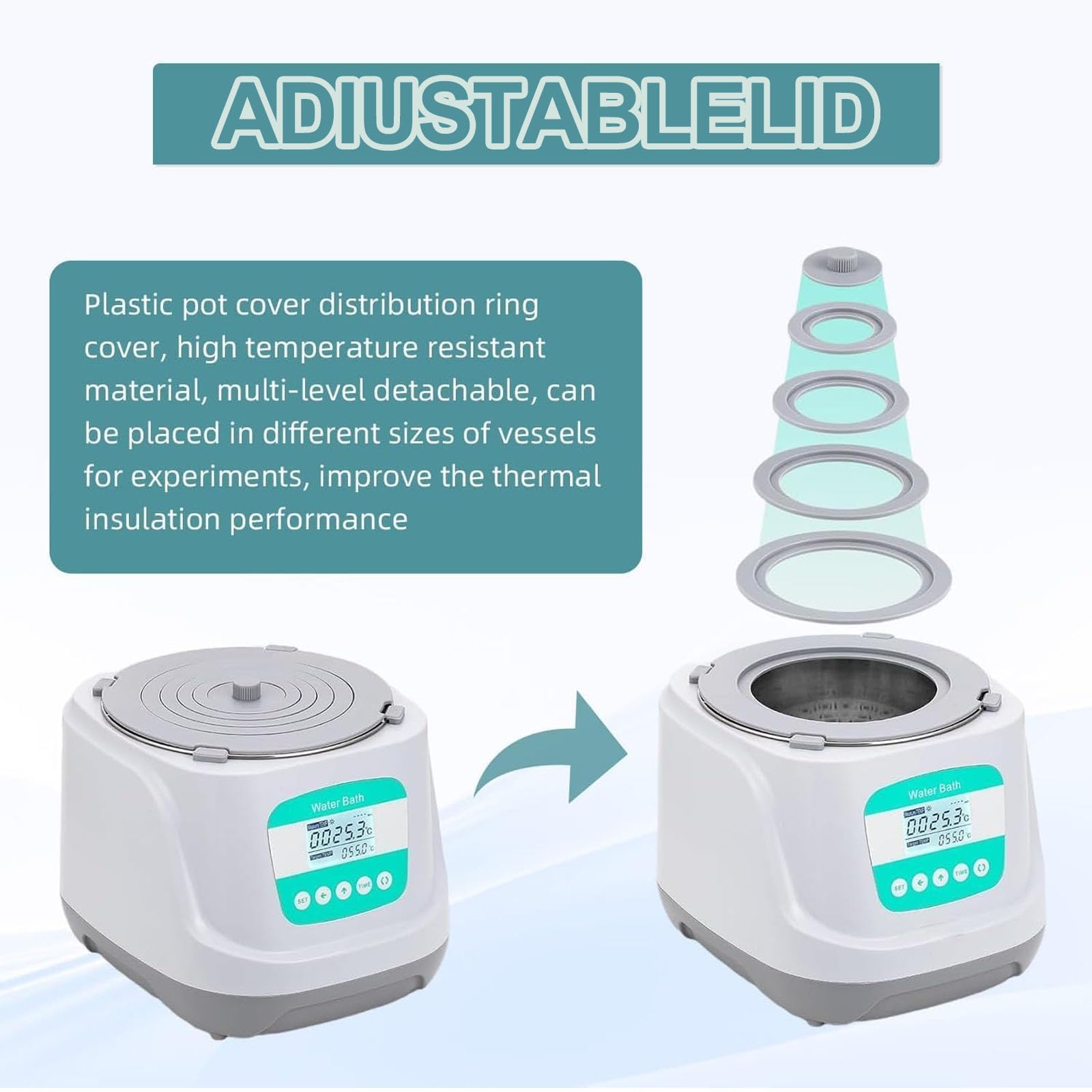 Baño de agua digital agitador magnético, baño termostático de agua de laboratorio, acero inoxidable de 2,4 L, pantalla LCD, protección contra quemaduras secas para laboratorio e investigación