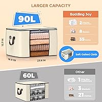 Vista 2 de Bolsas de almacenamiento grandes de 90 L, paquete de 4 contenedores de almacenamiento de ropa plegables, organizadores de armario, contenedores