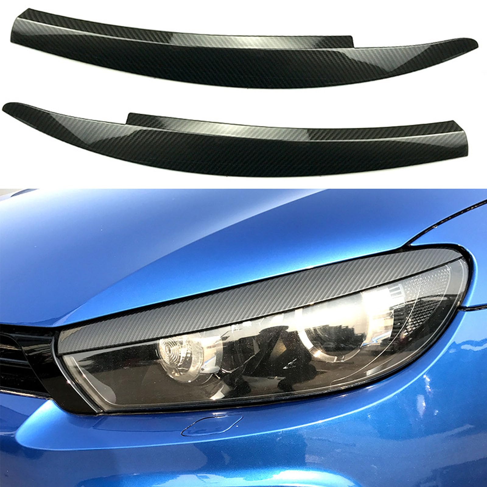 YPFYBHD Compatible with VW Scirocco 2009-2017, 1 Pair Car Headlight Eyebrow Eyelid Lamp Car Evil Eye Car Sticker Exterior Accessories Modification, Carbon Fiber Look