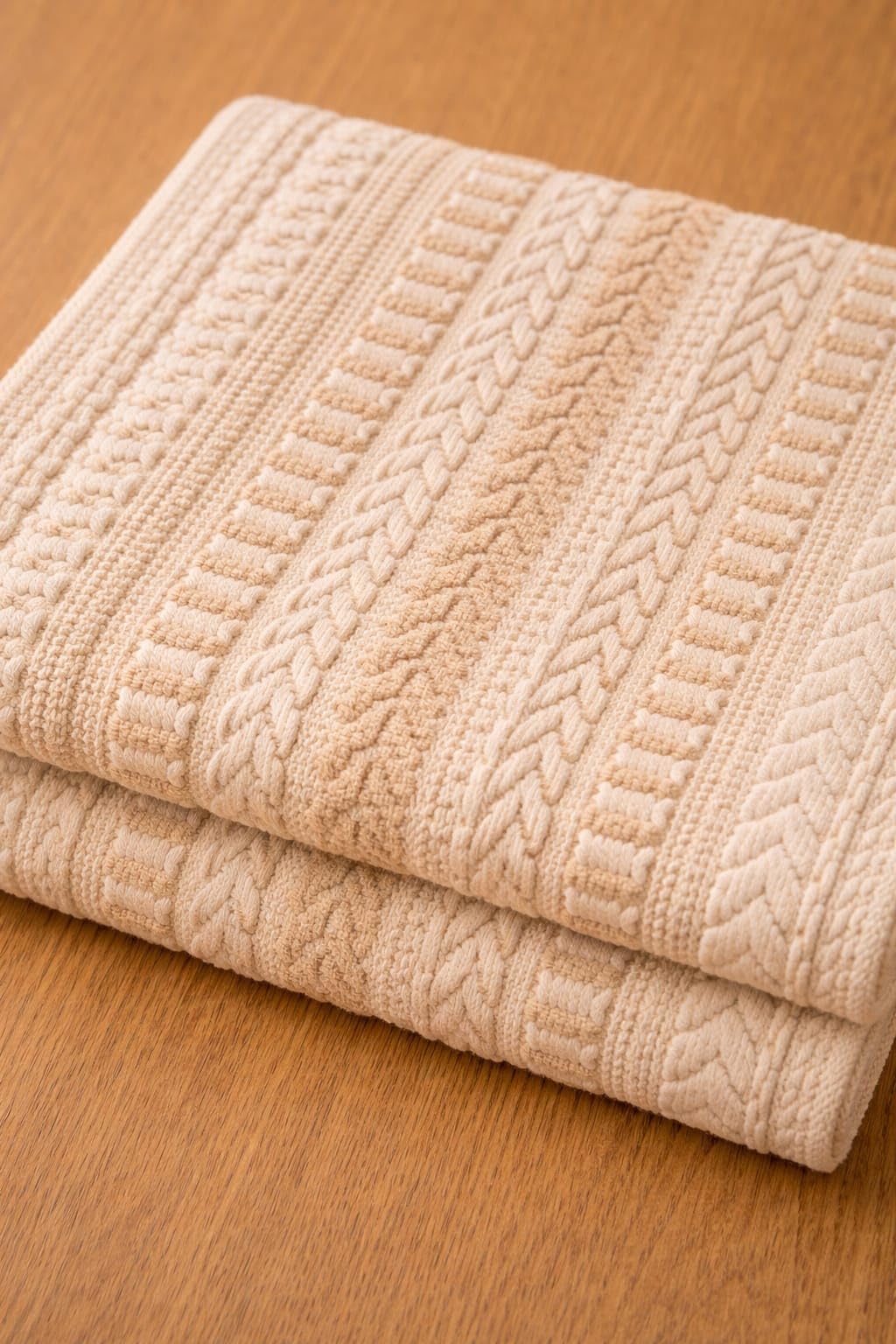 Elegant Cotton Table Runner - Beige Striped -3