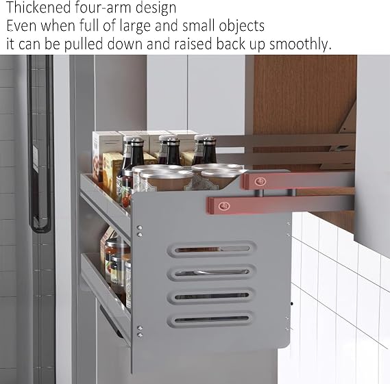 EMYJAY Pull Down Shelving System, 2-Tier Pull-Out Shelf Kitchen Wall Cabinet Storage (Color : Grå, Size : 650)