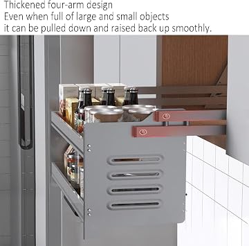 EMYJAY Pull Down Shelving System, 2-Tier Pull-Out Shelf Kitchen Wall Cabinet Storage (Color : Grå, Size : 650)