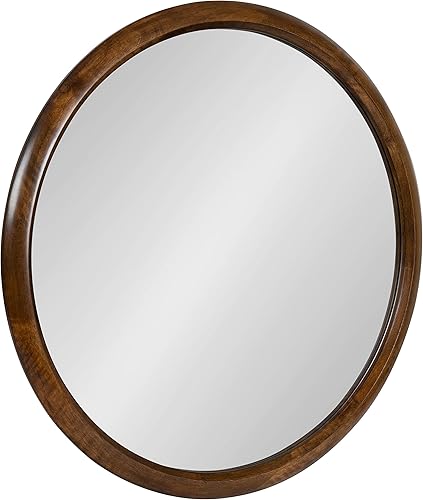 Miniatura 1 de Kate and Laurel Pao Midcentury - Espejo de pared redondo moderno de madera de 28 pulgadas de diámetro, nogal, espejo circular decorativo con acabado