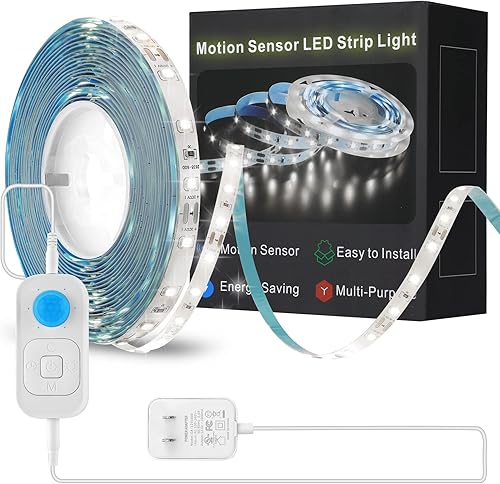Miniatura 7 de Feuymoent Luz con sensor de movimiento para debajo del gabinete tira de luces con enchufe de 24 W regulador y temporizador 164 pies 6000 K blanco