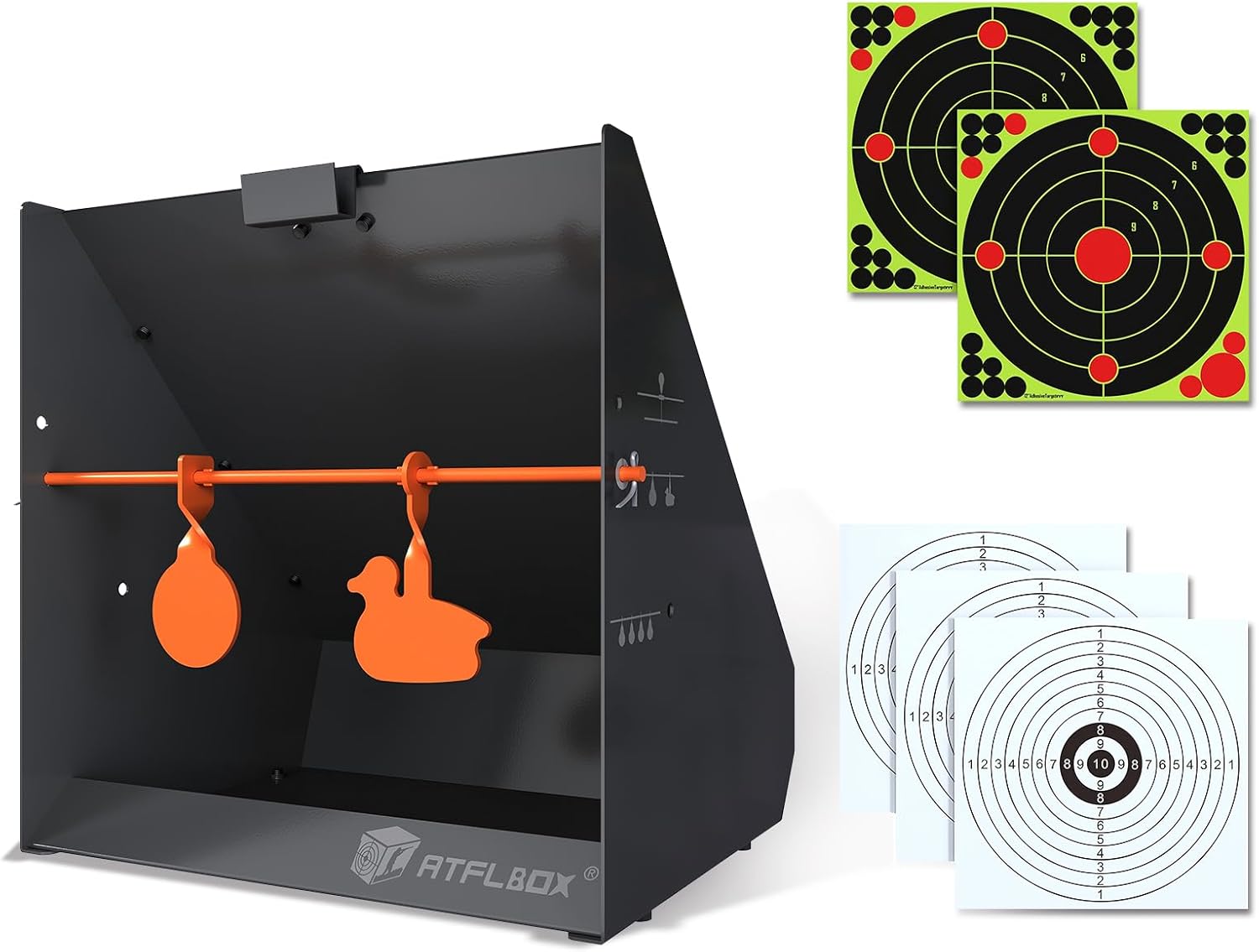 Atflbox Pellet Trap With 12''x12'' Splatter Bullseye Paper Targets and Spinning Shooting Targets for .177 .22 Caliber, Air Gun Airsoft BB Gun Rifle