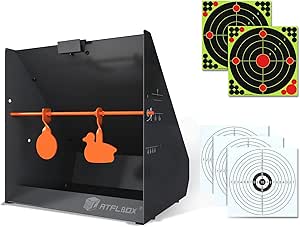Atflbox Pellet Trap Target with 12''x12'' Splatter Bullseye Paper Targets and Spinning Shooting Targets for .177 Caliber, Shooting Targets for Air Gun Airsoft BB Gun Rifle (Airgun)