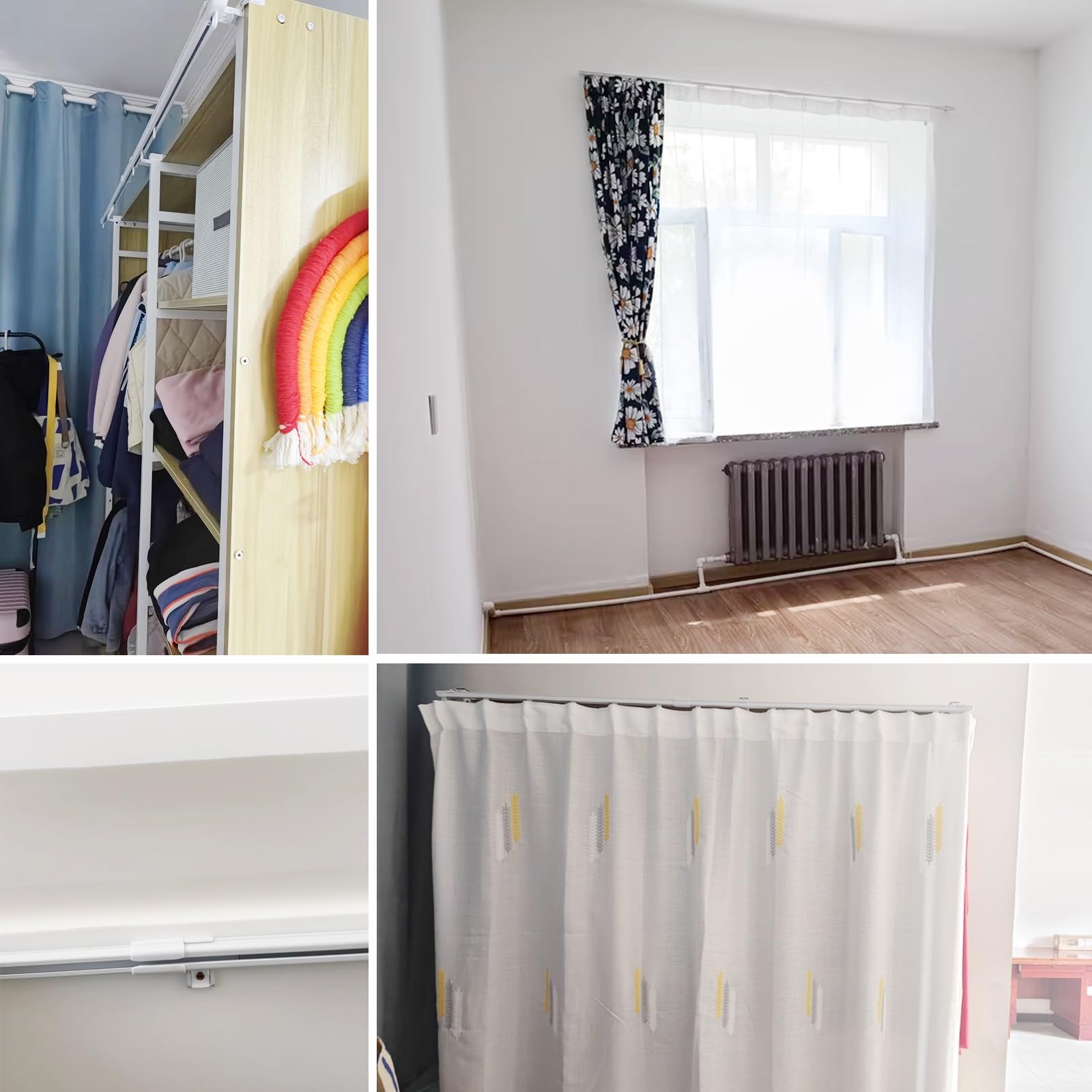 Ausziehbare Aluminium-Gardinenstange, 0,85 bis 4,20 m, leise, reibungslose Bedienung, Decken-/Wandhalterung, mit Haken, ideal für Wohn- und Schlafzimmer-Dekor.