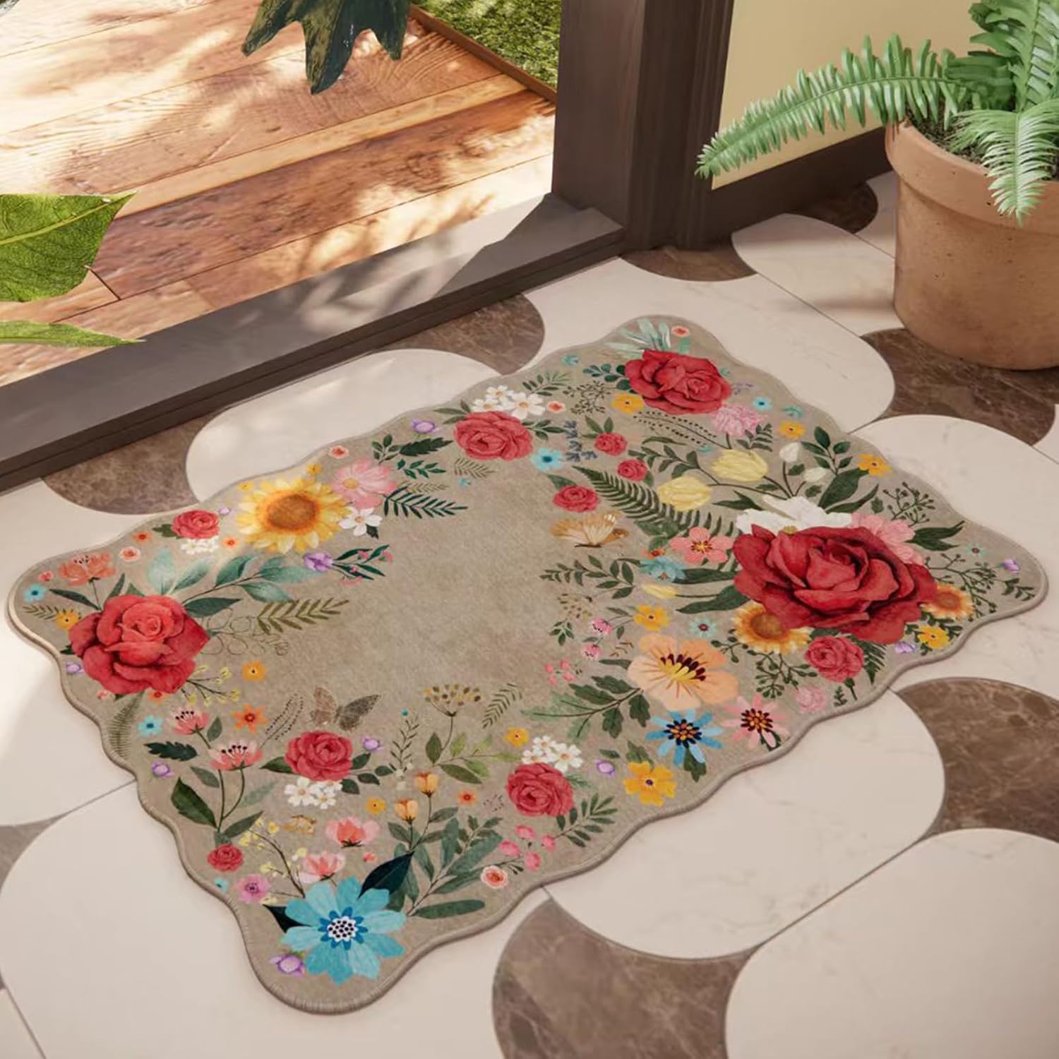 Washable entryway rug 2×3 for small spaces décor khaki