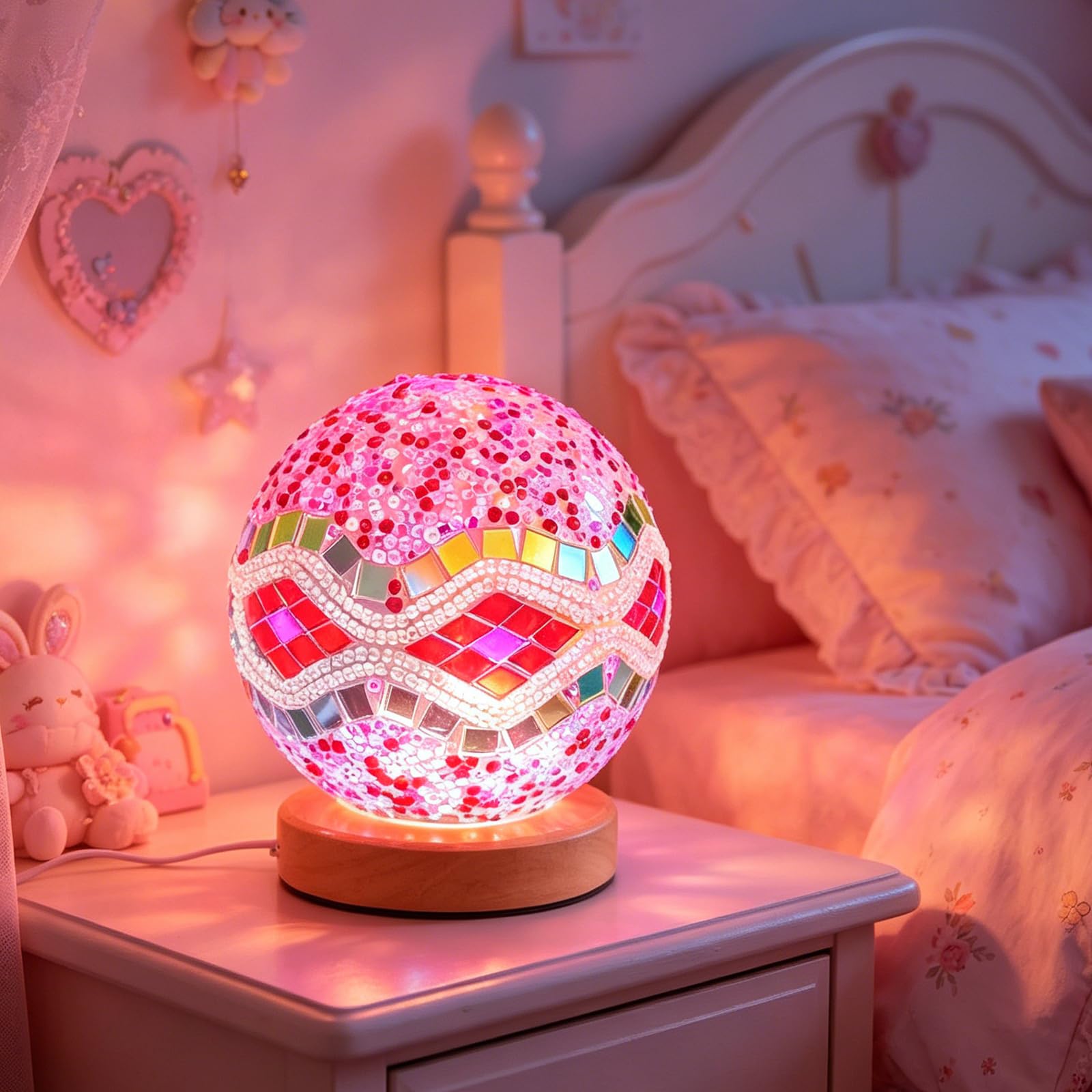 shulovehua Turkish Mosaic Table Lamp Vintage Stained Glass Lamps Dimmable Decorative Lights for Valentine's Day Atmospheric Decor Lighting KTV/Bar Exotic Decoration (Baroque B - Pink, Baroque)