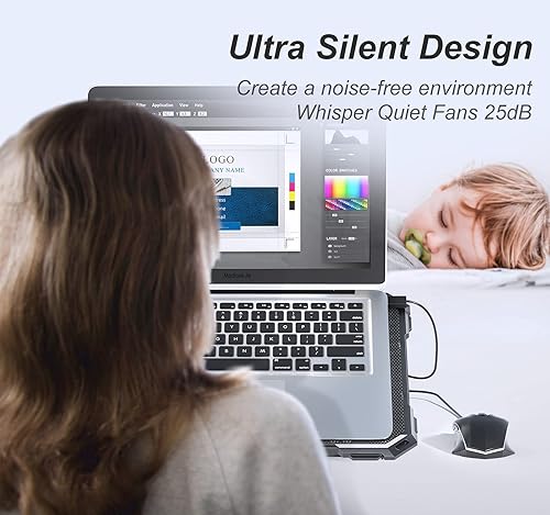 Miniatura 5 de ICE COOREL Almohadilla de enfriamiento para laptop con 6 ventiladores de refrigeración, almohadilla de enfriamiento para ventilador de laptop de 13