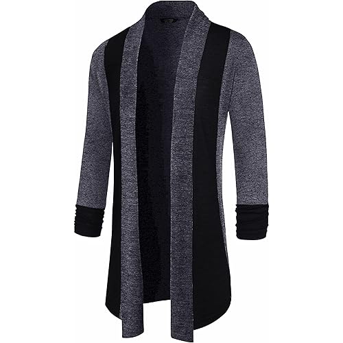COOFANDY Men's Shawl Collar Cardigan Open Front Long Cardigan Lightweight Knit Drape Cape