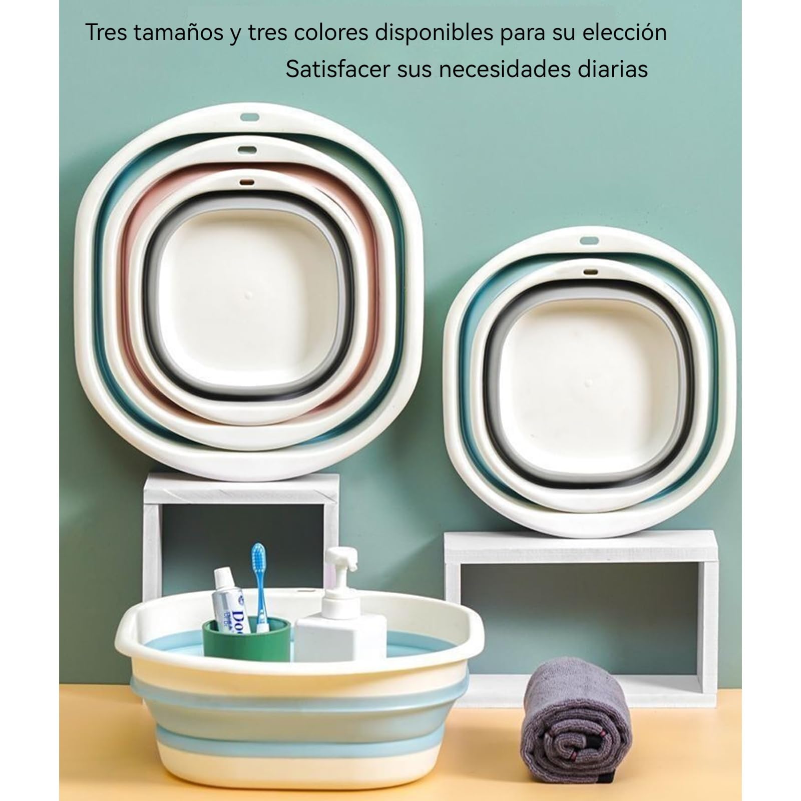 Bacinella pieghevole portatile | Bacino multiuso da viaggio | Ciotola compatta da campeggio | Bacino pieghevole blu (36,5 cm) – ideale per attività all'aperto