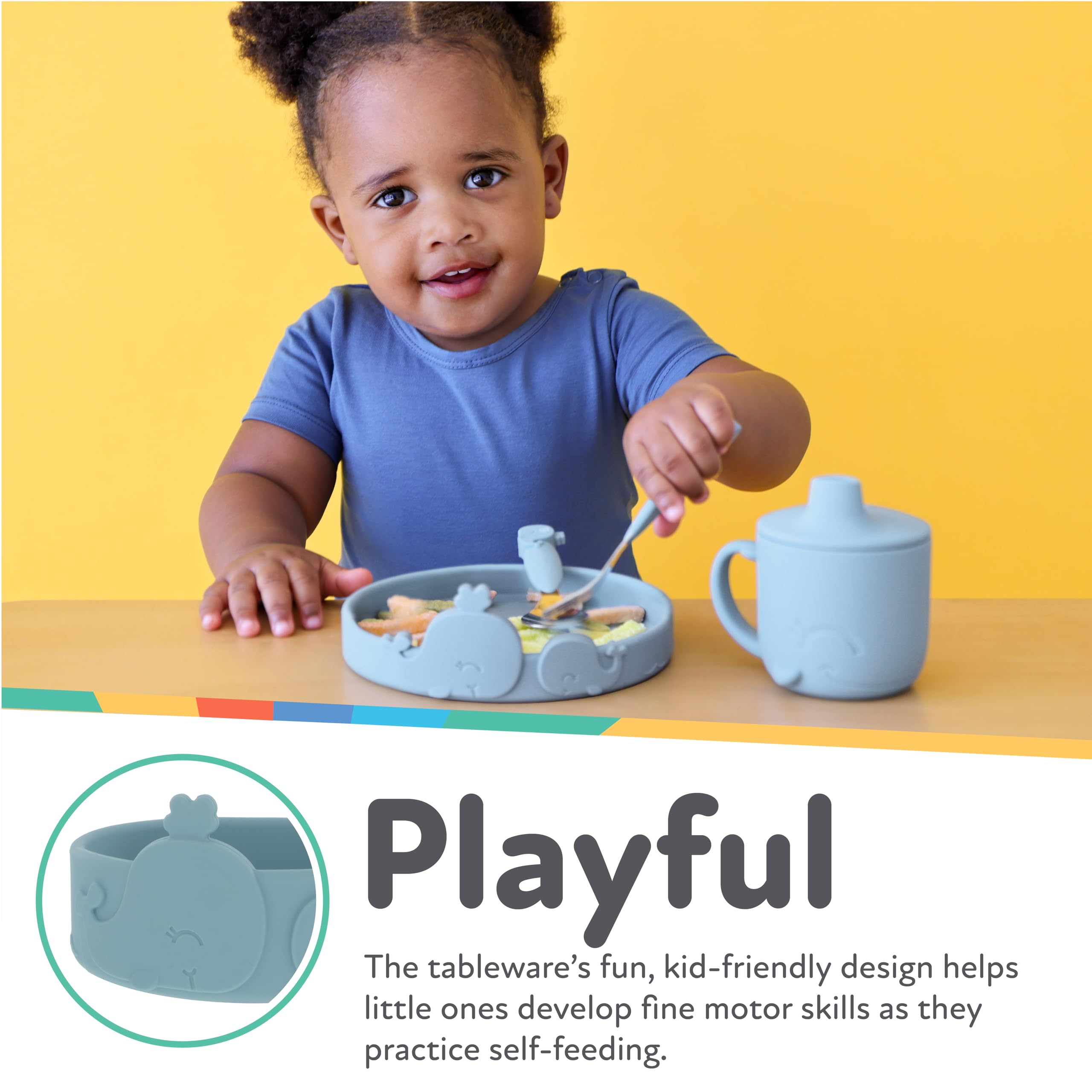 Nuby Animal Friend - Cuenco redondo de silicona para niños pequeños, 6 meses en adelante, ballena azul