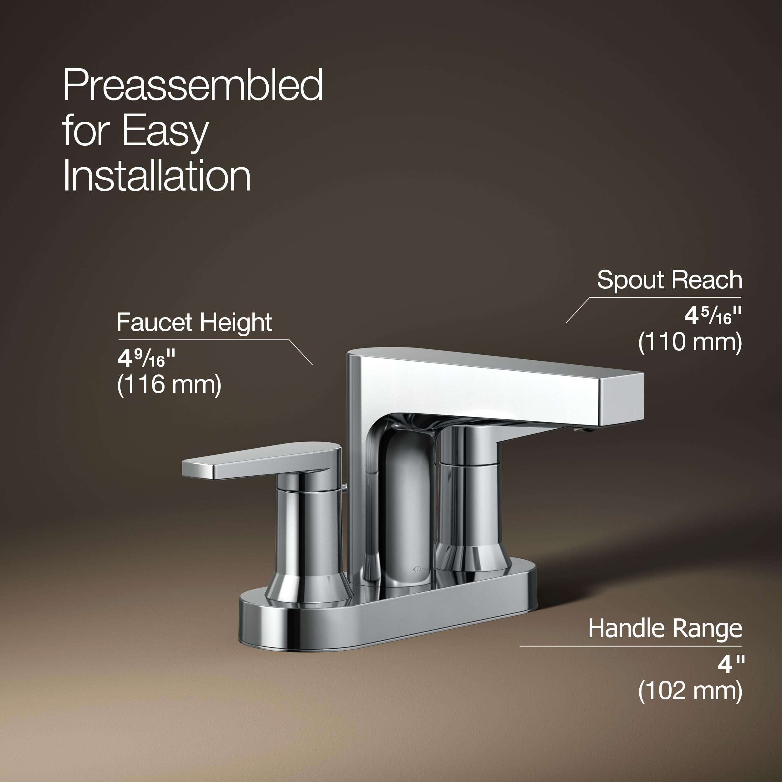 Kohler 97031-4-CP Taut® Centerset Bathroom Sink Faucet, 1.2 gpm