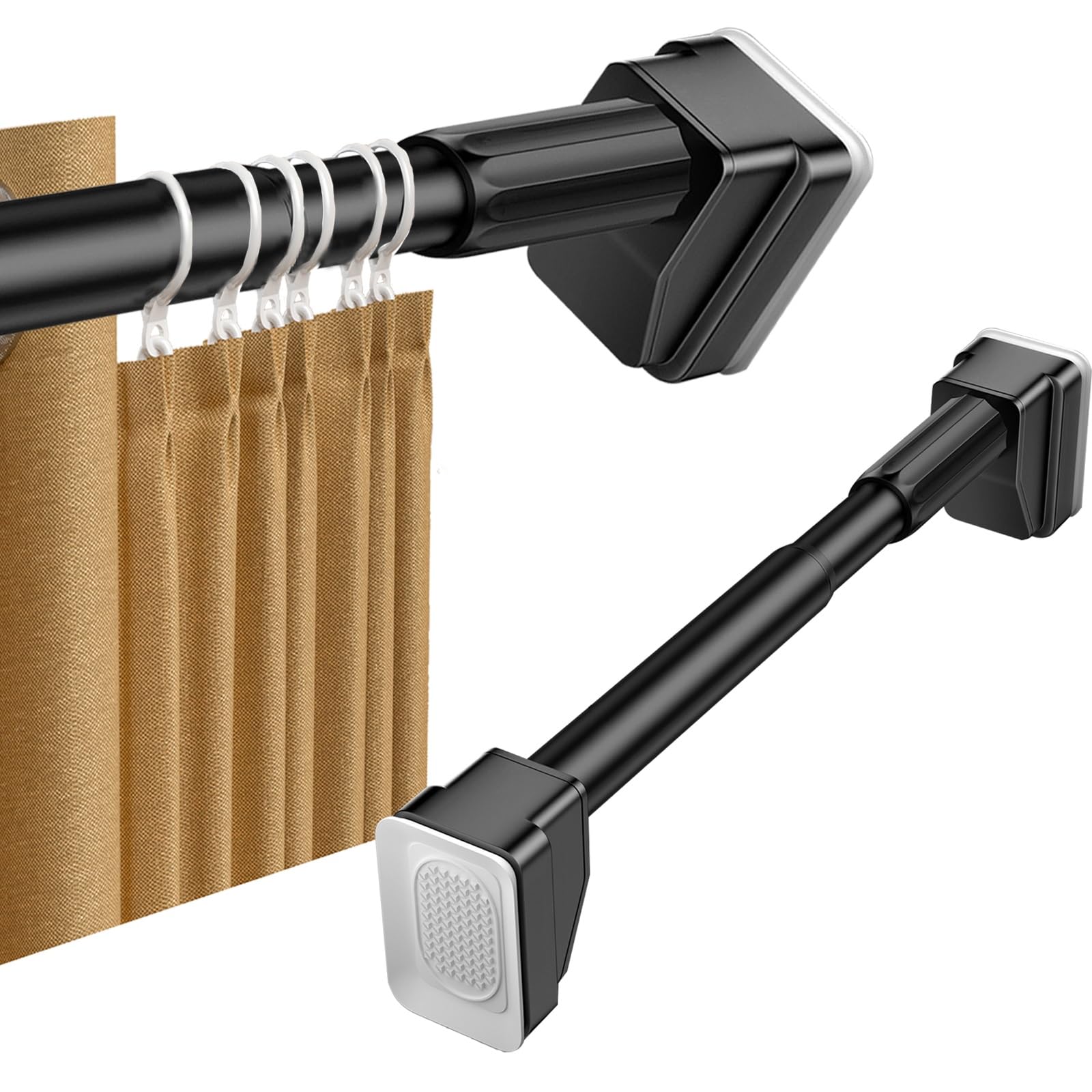 WQPMNYG Extendable Shower Curtain Rod Tension Pole, No Drill Curtain Rail for Net Curtains, Adjustable 40-500cm Ø25mm, Spring Loaded, Black (310-400cm)