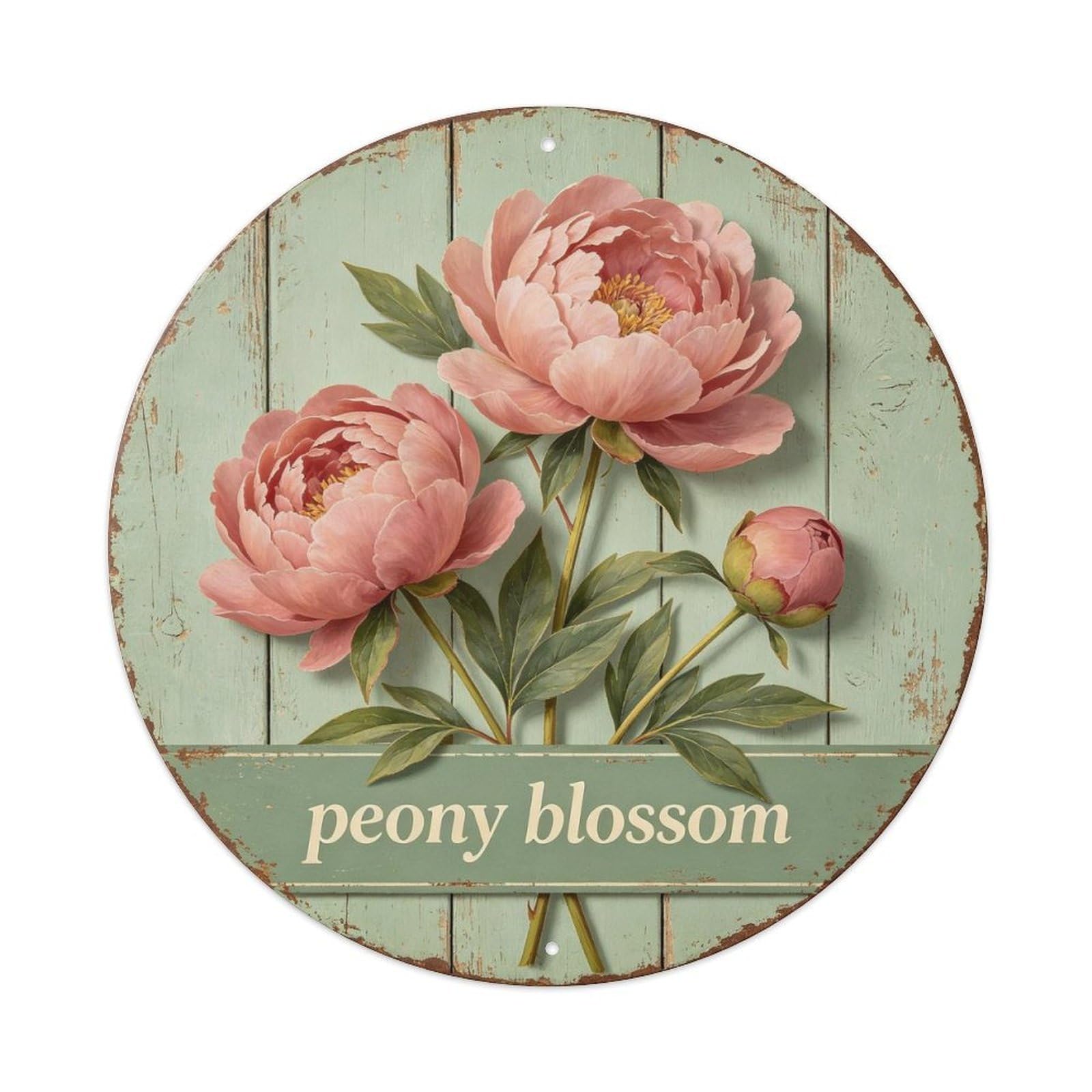 Peony Blossom Metal Tin Sign Plaque