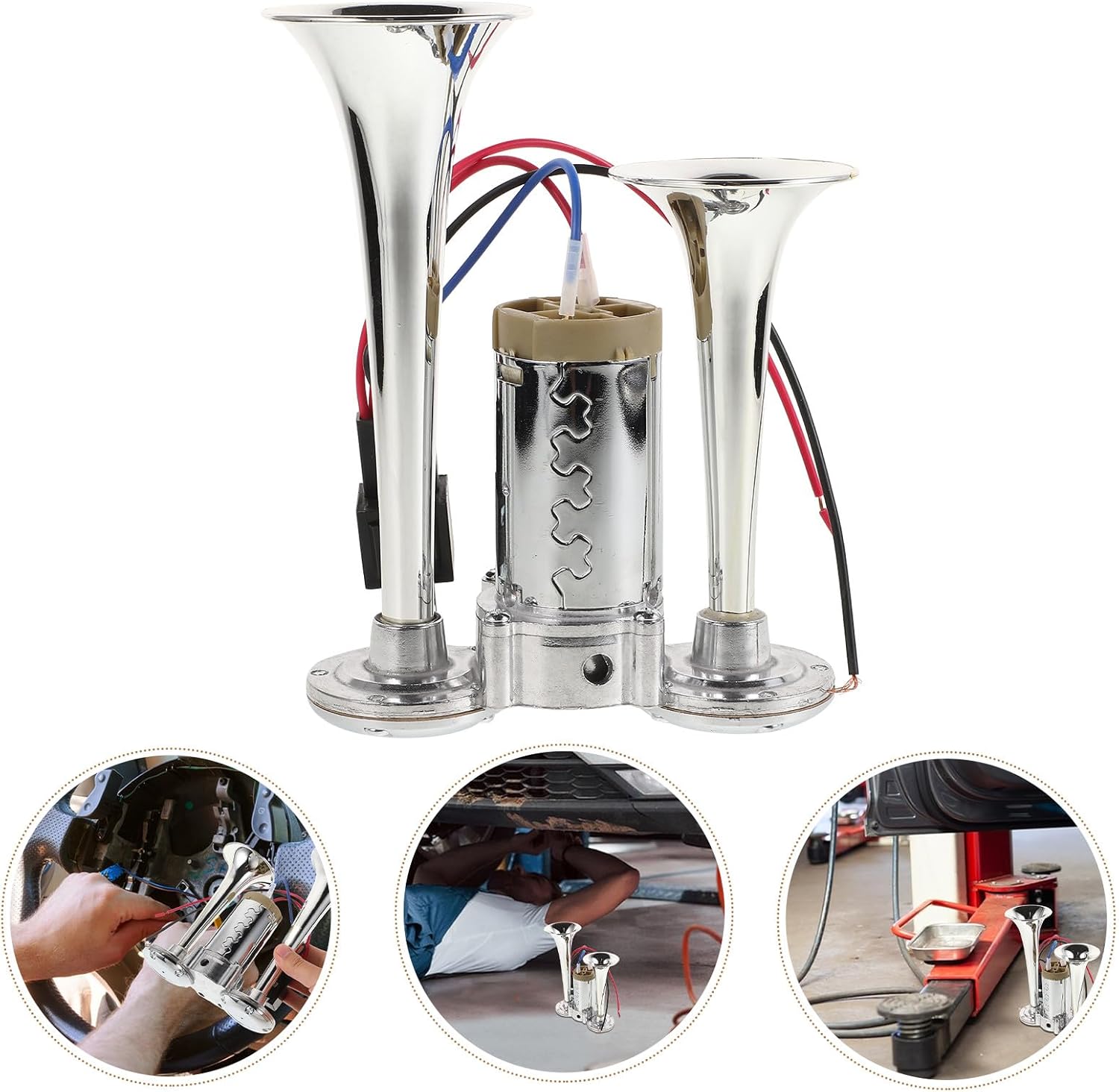 VALICLUD Electric Air Horn Dual Trumpets 135db Loud Truck Motorcycle Boat Horn Kit 24v Silver Universal for Cars Trucks Marine Safety