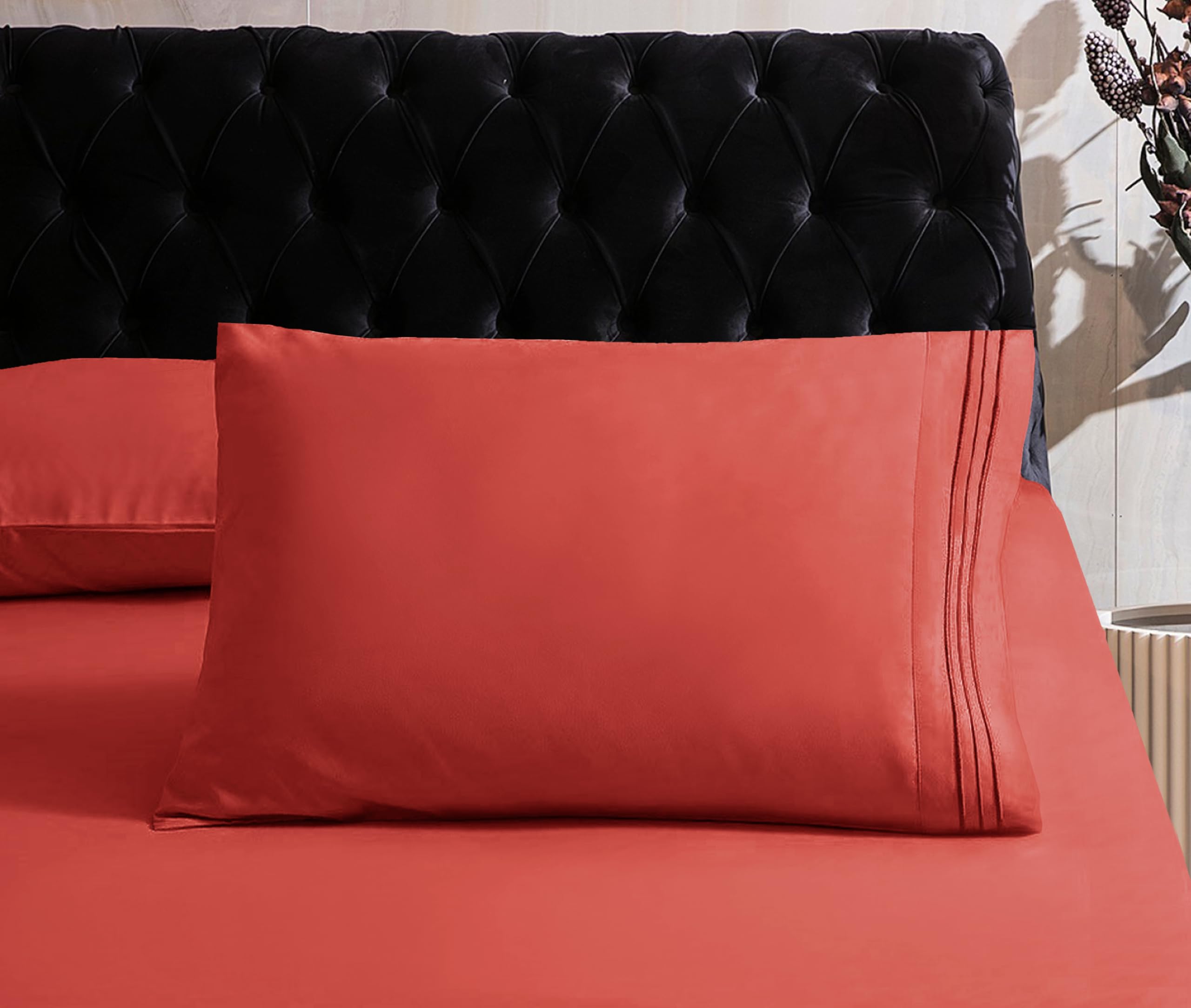 Mocassi Hotel Luxury 1800 Thread Count Bedding Pillowcases Standard Size Set of 2 - Pillow Covers - Pillow Protector - Cooling Pillowcases (Set of 2 Standard/Queen Size, Rust)