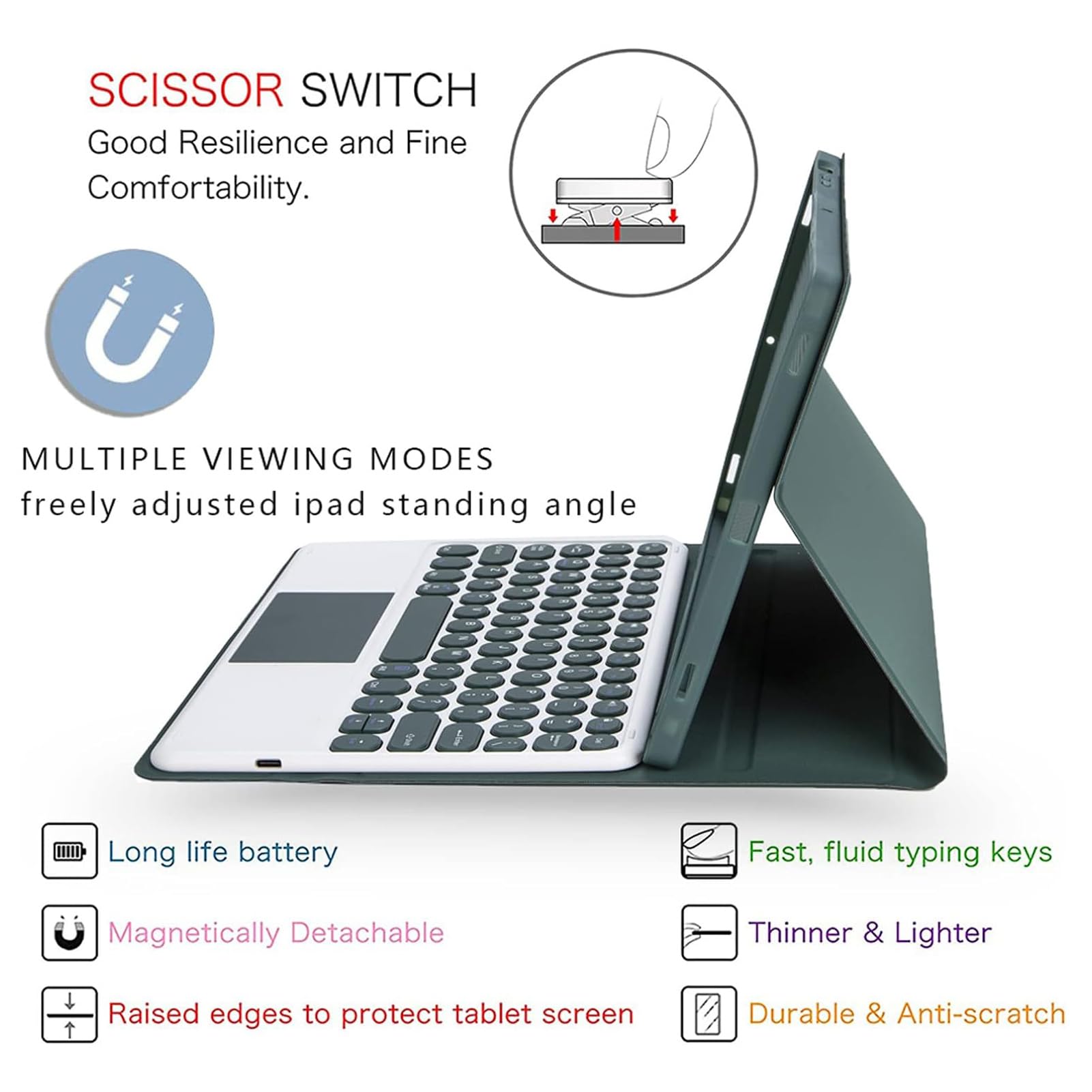 Etui Na Klawiaturę Z Bezprzewodowa Myszką Do Ipad Air 5. Generacji 2022 / Ipad Air 4. Generacji 2020, Ipad Air 10.9 Z Magnetycznie Zdejmowaną Klawiaturą I Touchpadem QWERTY, Niebieski z Touchpadem