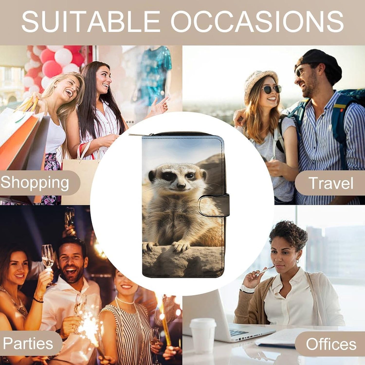 Women PU Leather Bifold Meerkat Animal Wallets Large Capacity Card Holder Ladies Phone Clutch Travel Purse image 5