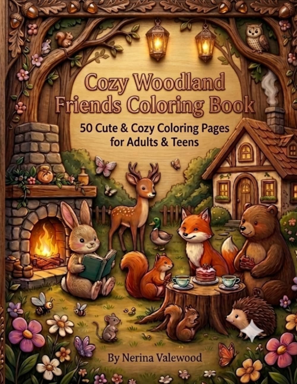 Cozy Woodland Friends Coloring Book: 50 Cute & Cozy Coloring Pages for Adults & Teens