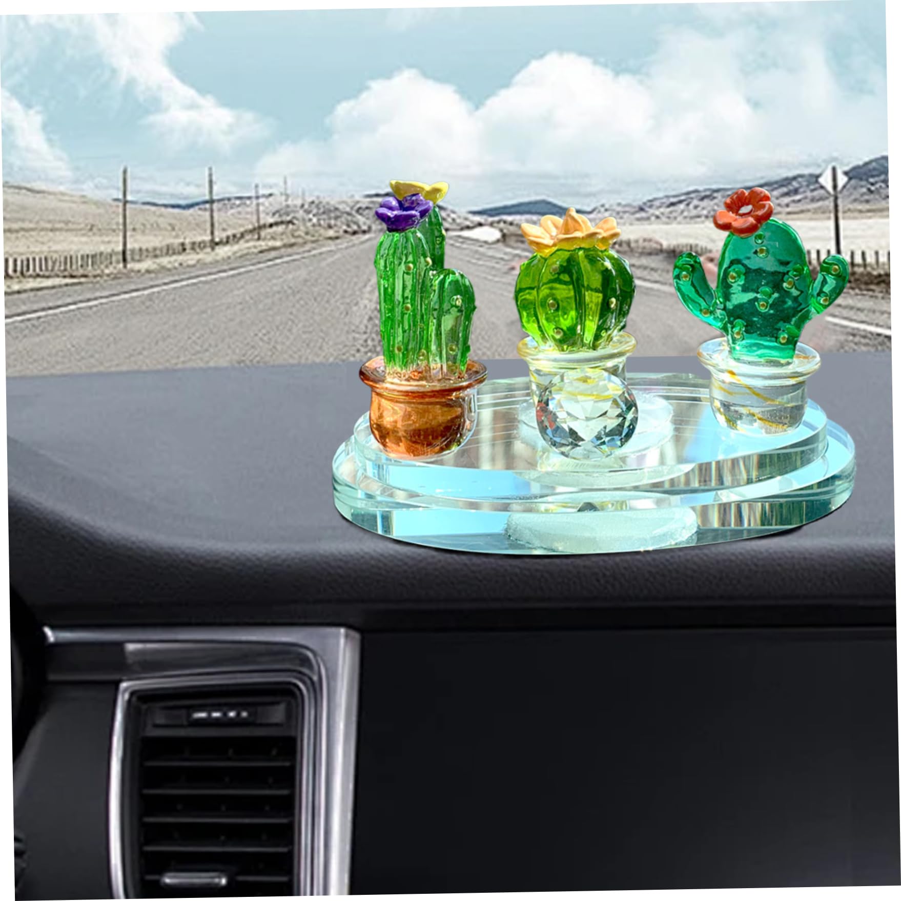Figurines de cactus pour voiture et bureau plantes en pot cristal miniatures