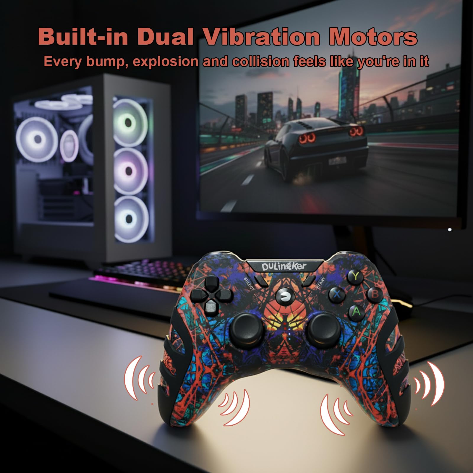DuLingKer Controller PC Wireless, Controller PS3 PC Joystick con Hall Effect Joystick e Doppia Vibrazione, Wireless 2,4G Gaming Gamepad per Windows 11 10 8 7, PS3, Android TV, Steam, Raspberry Pi