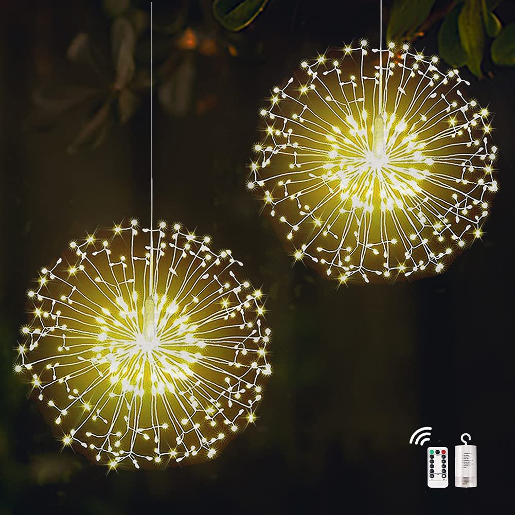 Redefun 2 pz Fuochi d'artificio Luci a Batteria,198LED Fata Luci,8 Modalità di Filo di Rame Luci Stringa con Telecomando,Impermeabile Luci di Natale per Interni Decorazioni Esterne(Bianco Caldo)