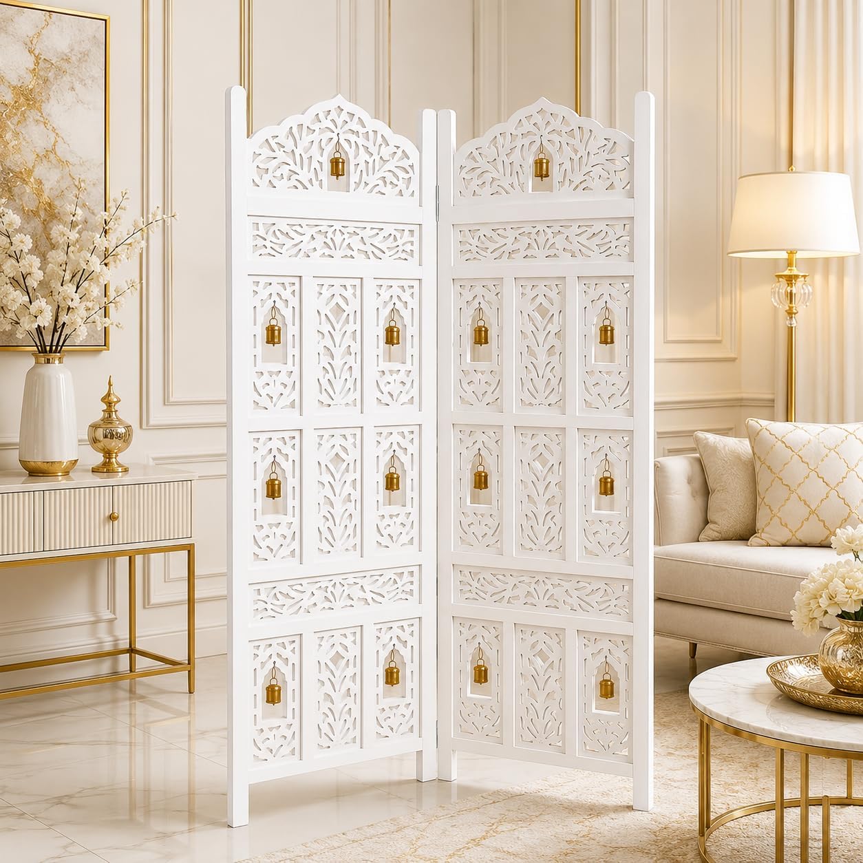 Wooden Room Divider Partition | Foldable Privacy Screen for Living Room, Bedroom, Office & Home | Decorative Freestanding Folding Room Separator | White (Number of Panels 2)-picture-30