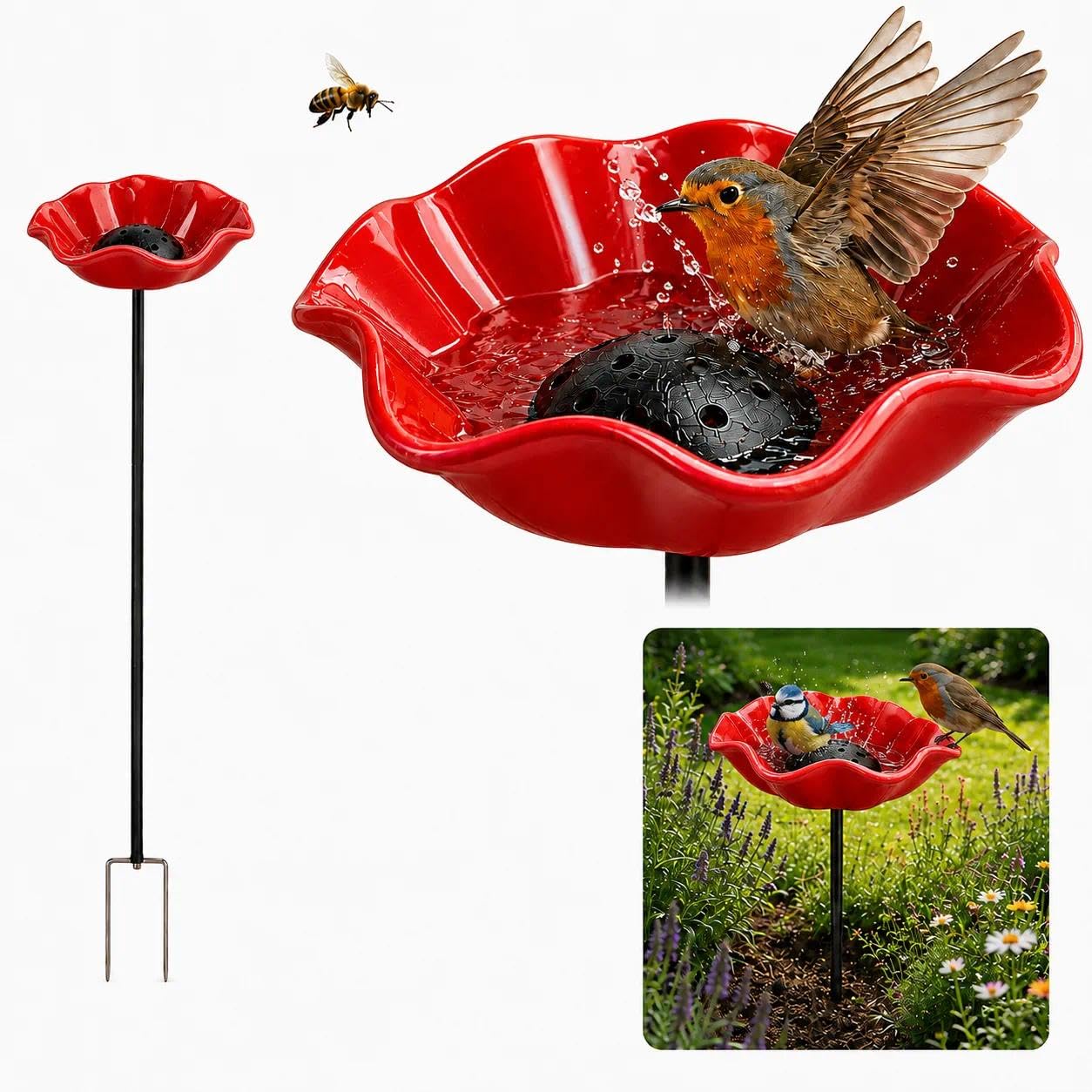 Handmade Metal Flower Bird Bath for Garden